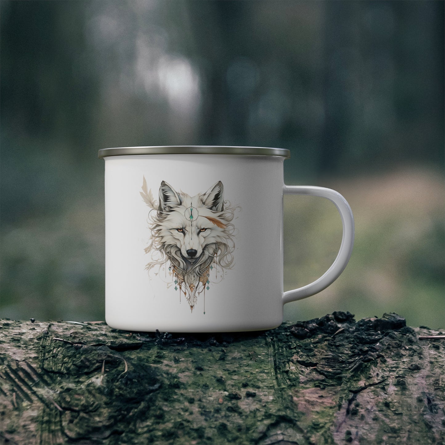 White Fox, Fox Totem, Fox Spirit Medicine Enamel Camping Mug Fox Lover's Christmas Gift, Fox Gift