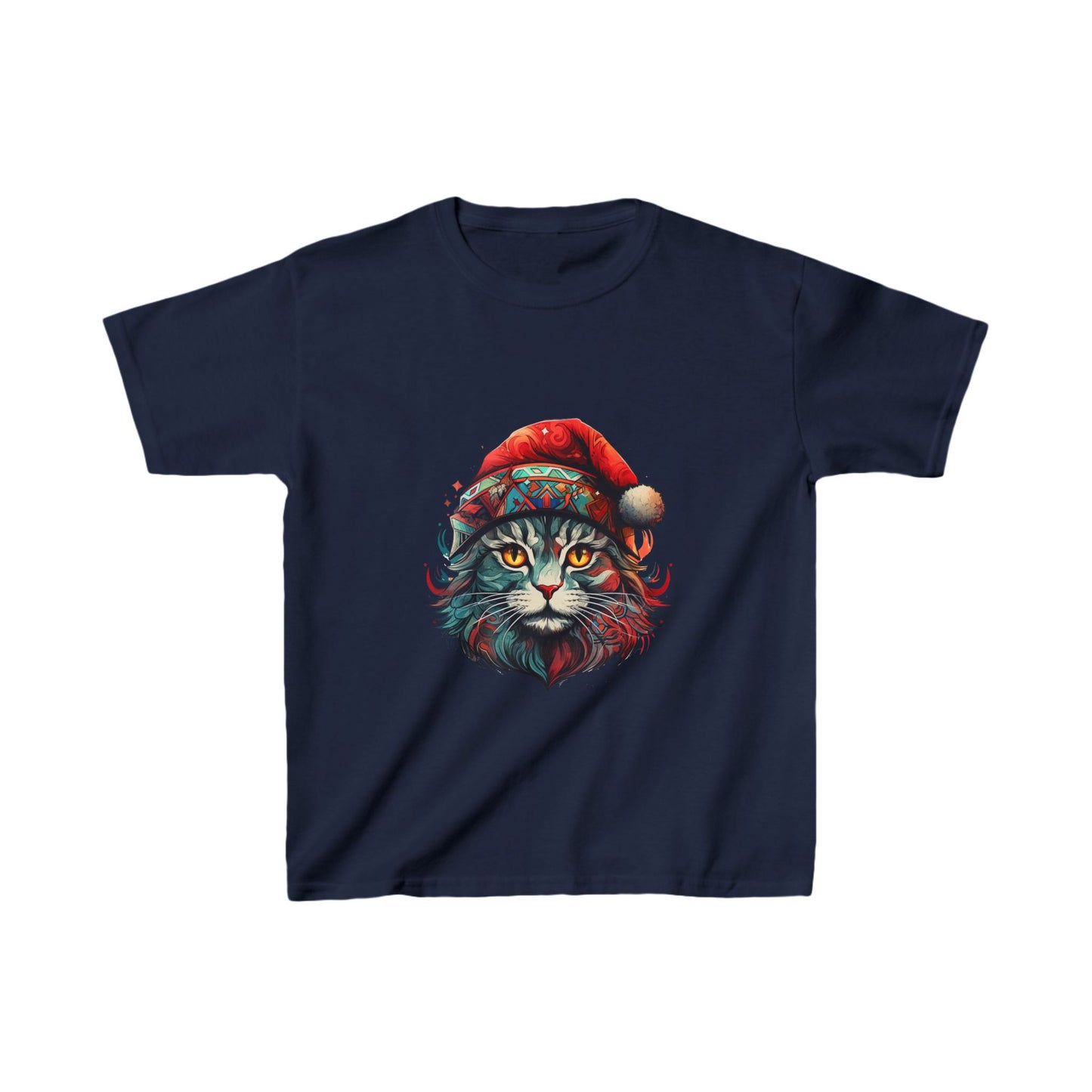 Cat with Santa Hat, Kids Cat Graphic Tee - Adorable Santa Cat Design for Young Cat Lovers