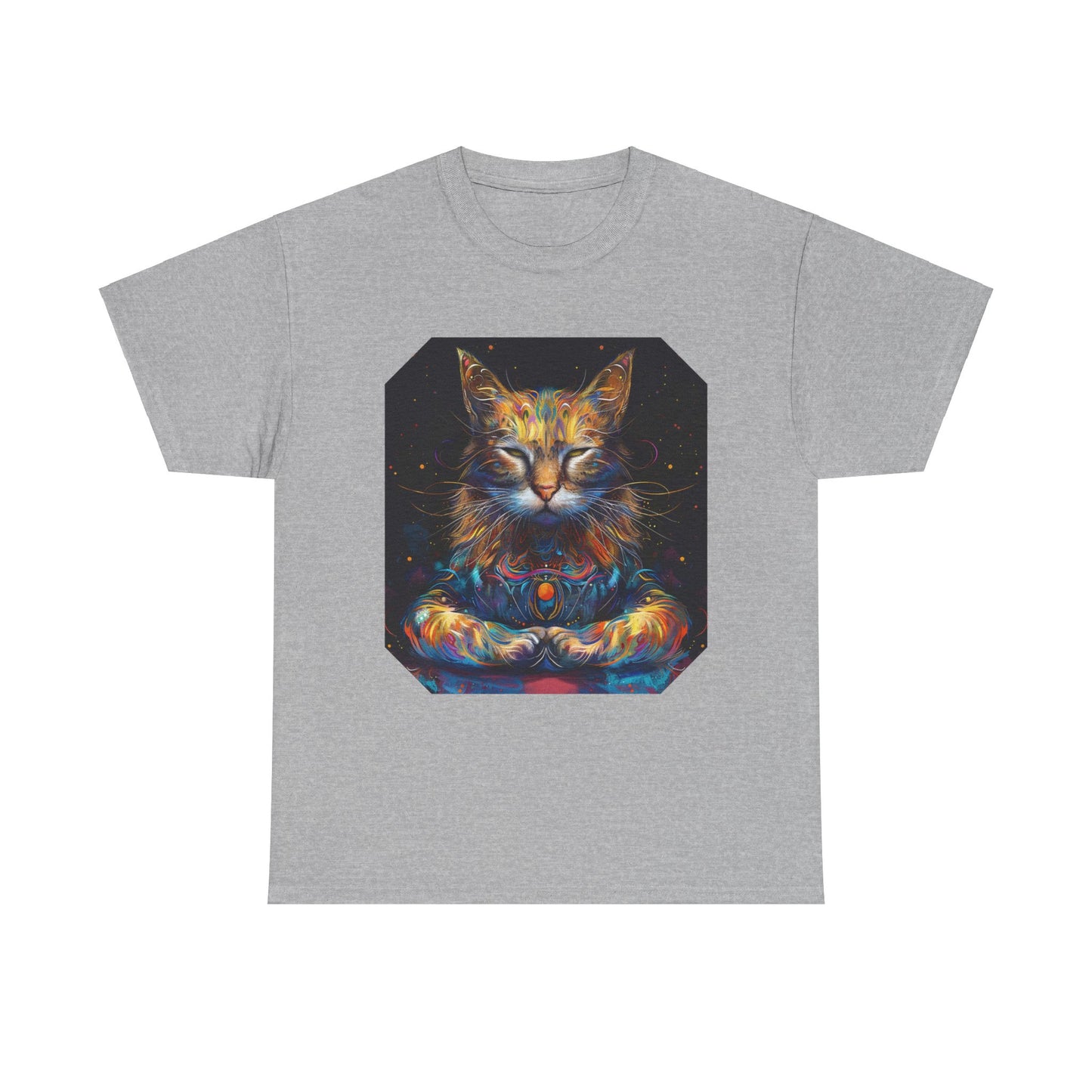 Zen Meditating Yogi Cat, (V4) Cat Gift Unisex Heavy Cotton Tee T-Shirt