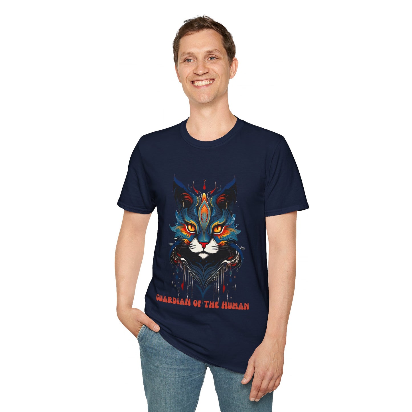 Guardian of the Human, Cat Lover's Gift Unisex Tee Shirt, T-Shirt Cat Lovers Gift Softstyle T-Shirt Tee Teeshirt Stylized Cat