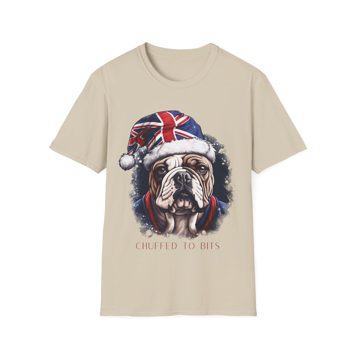 English Bulldog, Chuffed To Bits T-Shirt, British Union Jack, Mens Womans Unisex Shirt Softstyle T-Shirt Teeshirt Anglophile