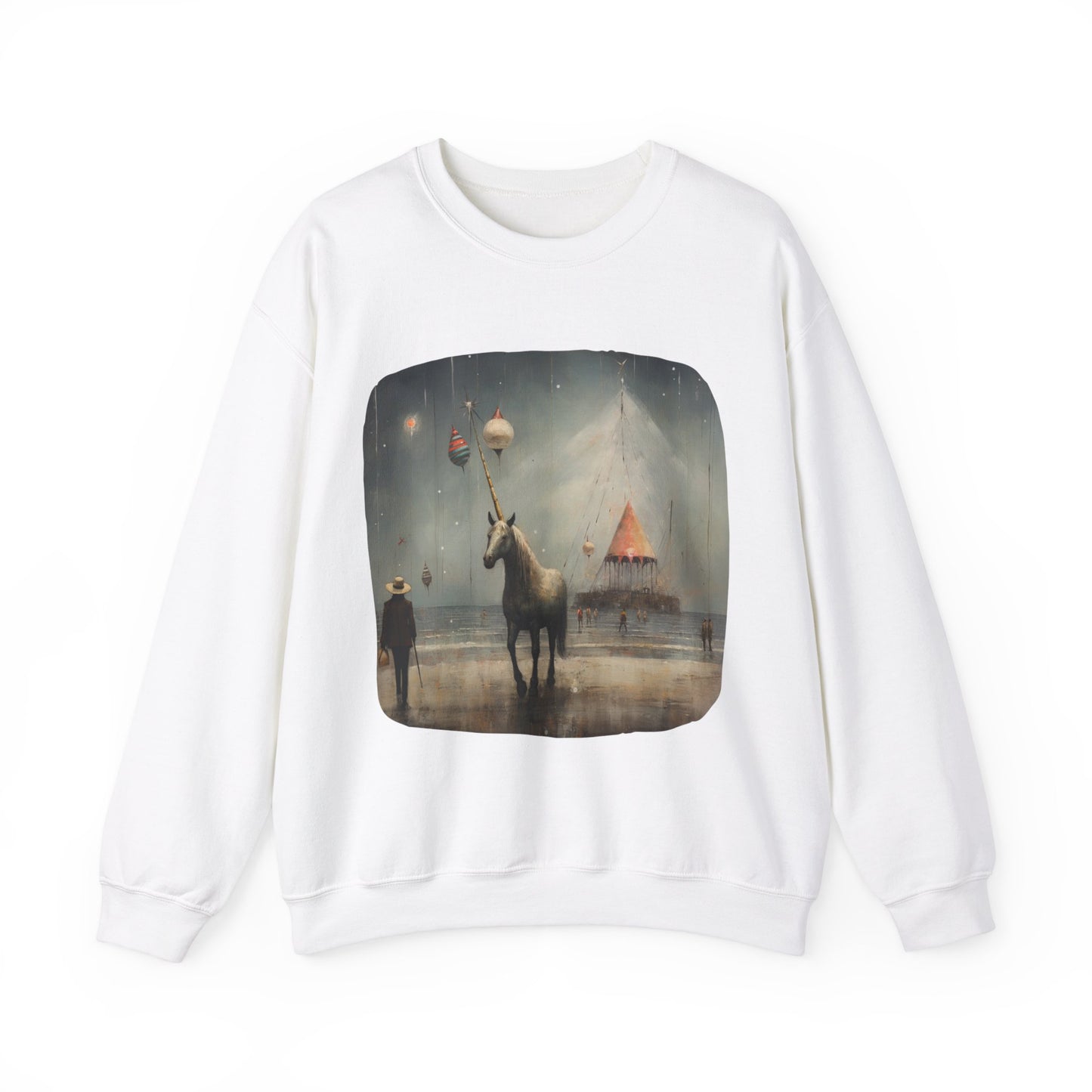 Unicorn on a Pier, Lone Unicorn Holiday Sweatshirt, Whimsical HolidayUnicorn Gift, Christmas Shirt Unisex Sweatshirt Sweat Shirt