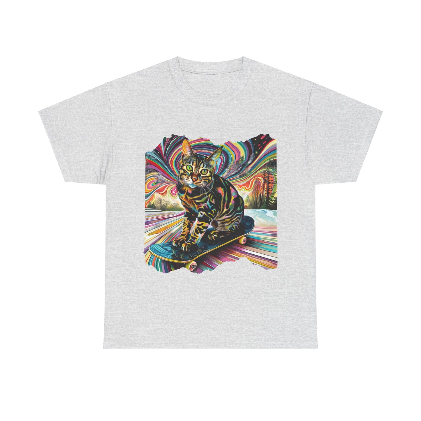 Skateboard Cat (V3) Skater Cat Art Gift - Cool Cats Unisex Heavy Cotton Tee T-Shirt