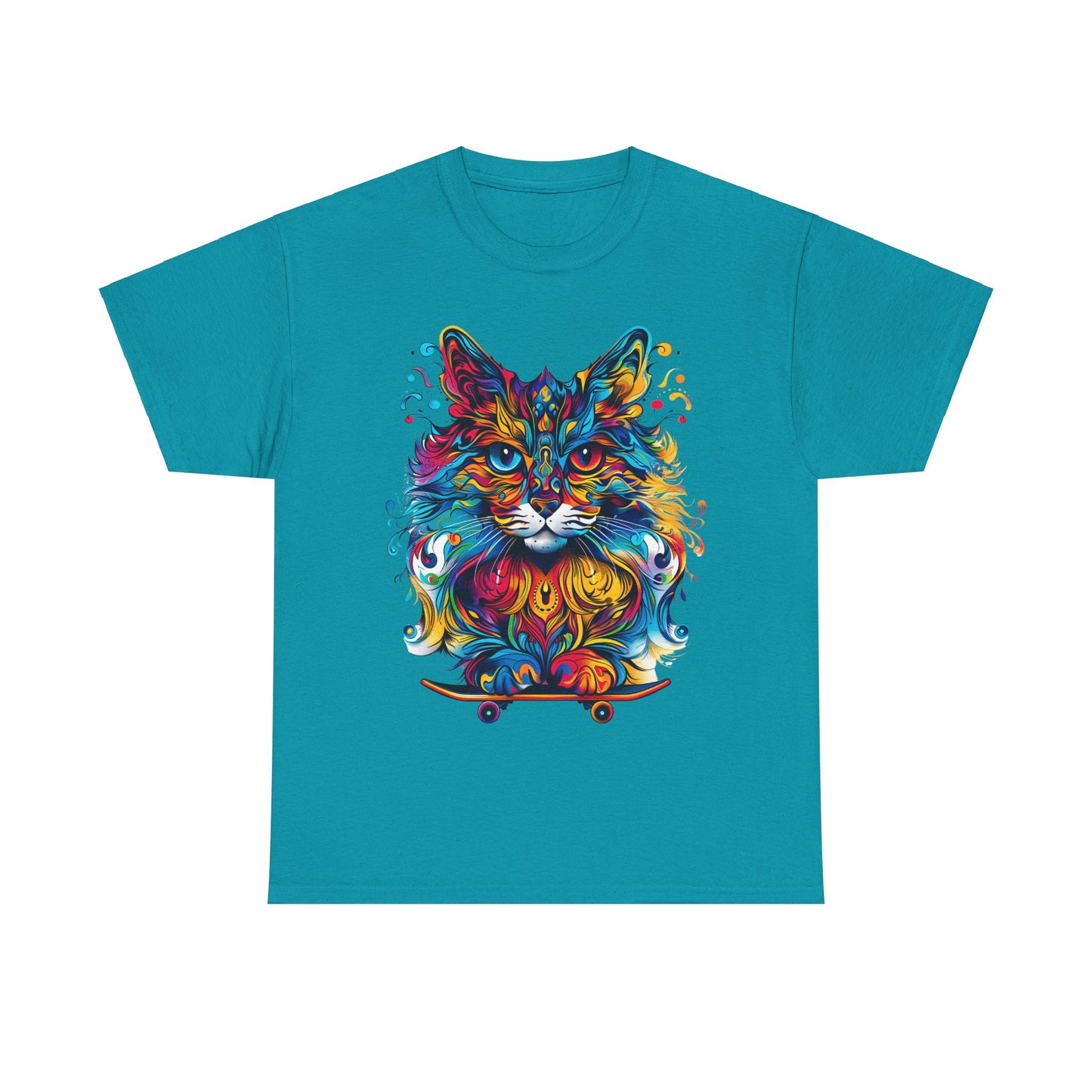 Skateboard Cat (V4) Skater Cat Art Gift - Cool Cats Unisex Heavy Cotton Tee T-Shirt