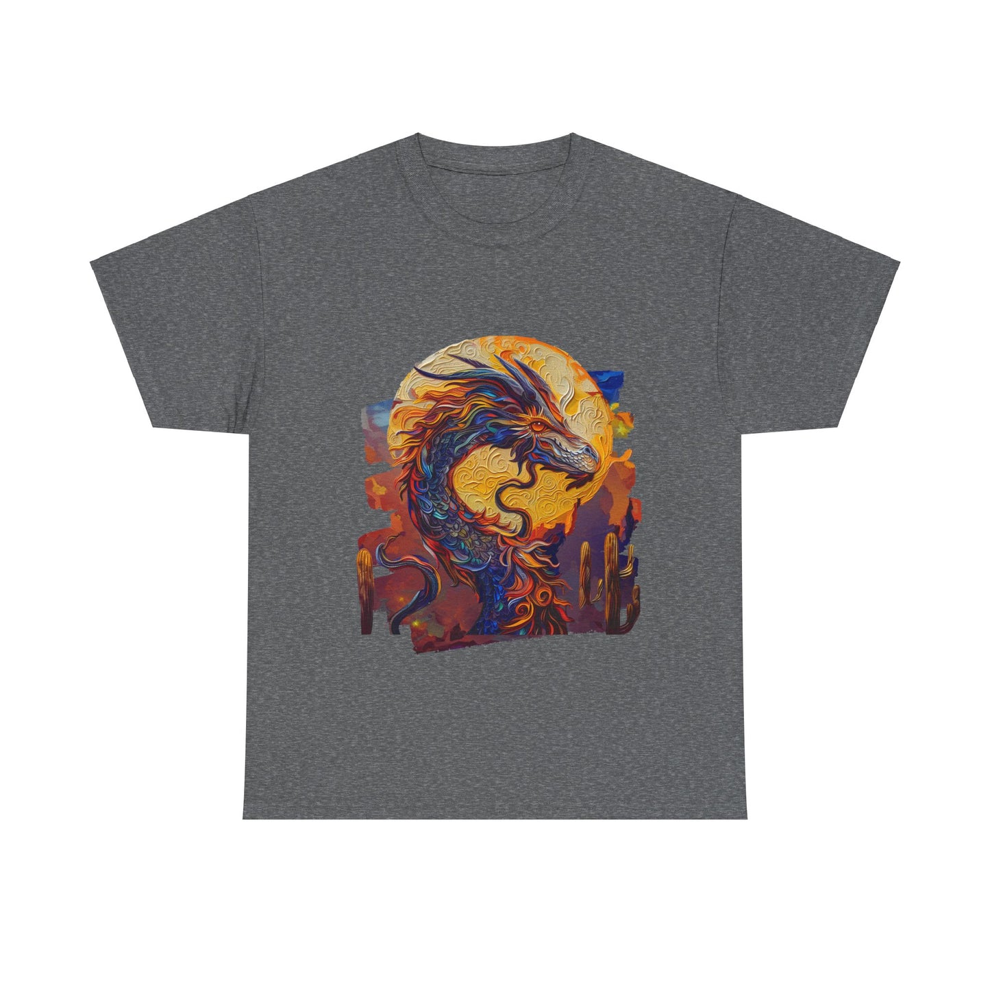 Desert Solar Dragon Graphic Tee - Dragon T-shirt - Dragon Lovers Unisex Heavy Cotton Tee T-Shirt