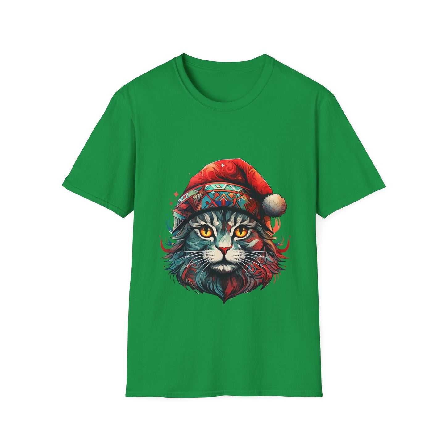 Santa Cats in Christmas Hat Holiday Christmas Cat Shirt, Cat Lover's Graphic Tee Graphic Unisex T- Shirt, T-Shirt Cat Lovers Gift Softstyle T-Shirt Tee Christmas JumperTeeshirt Stylized Cat