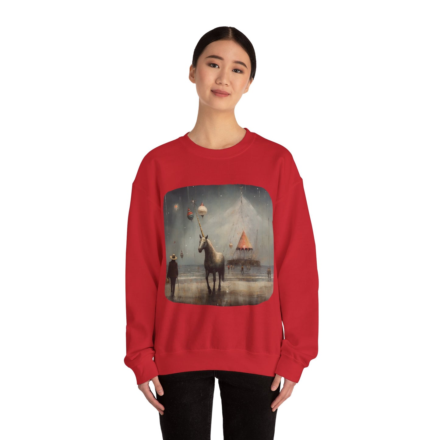 Unicorn on a Pier, Lone Unicorn Holiday Sweatshirt, Whimsical HolidayUnicorn Gift, Christmas Shirt Unisex Sweatshirt Sweat Shirt