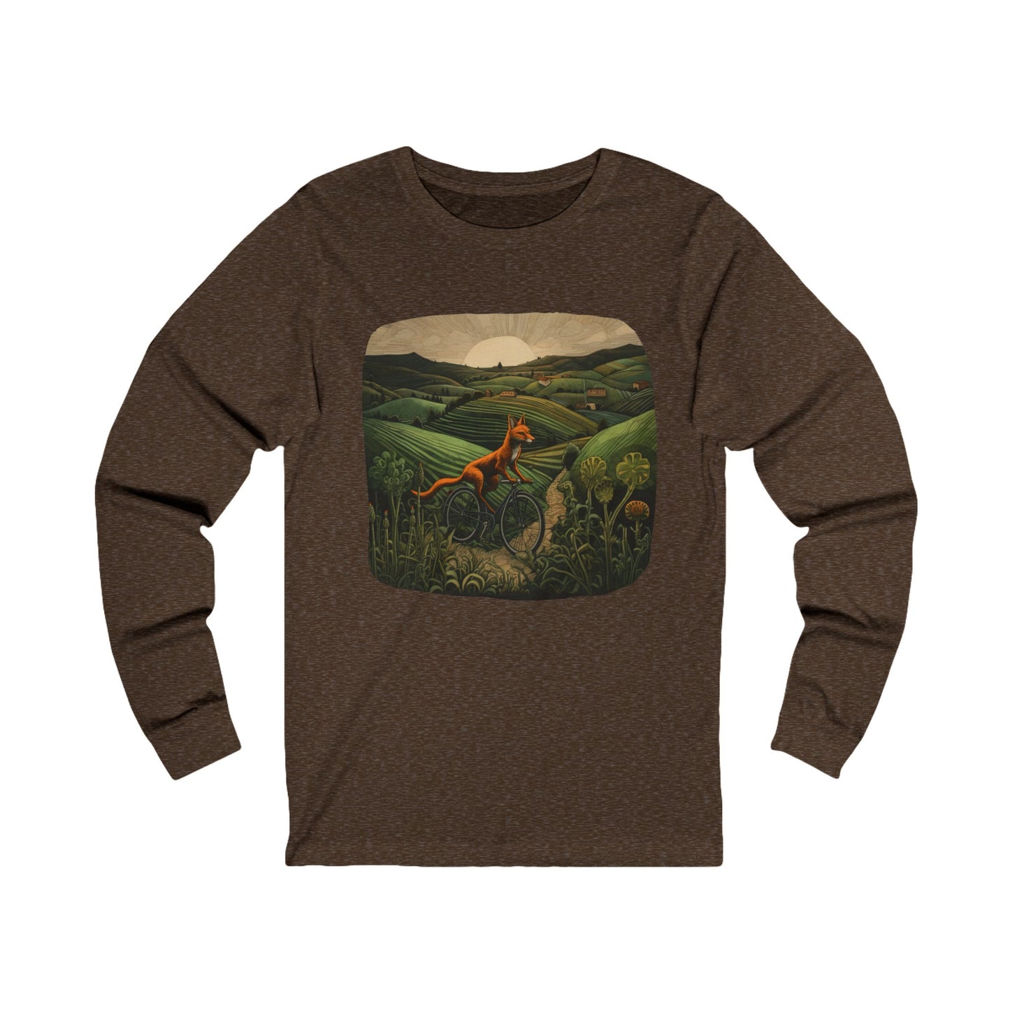 Red Fox on a Bicycle- Fox or Cycling Lover's Cycle Gear - Unisex Jersey Long Sleeve Tee Shirt, T-Shirt, Fox Lovers Gift