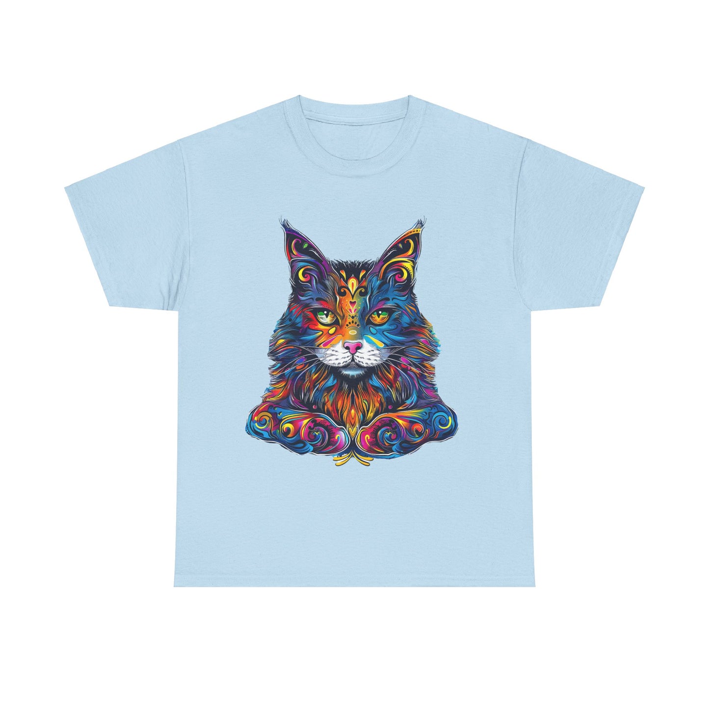 Chill Vibe Jewel Tone Cat Graphic Tee - Cat Lover TeeShirt - T-shirt - Cat Gift Unisex Heavy Cotton Tee T-Shirt