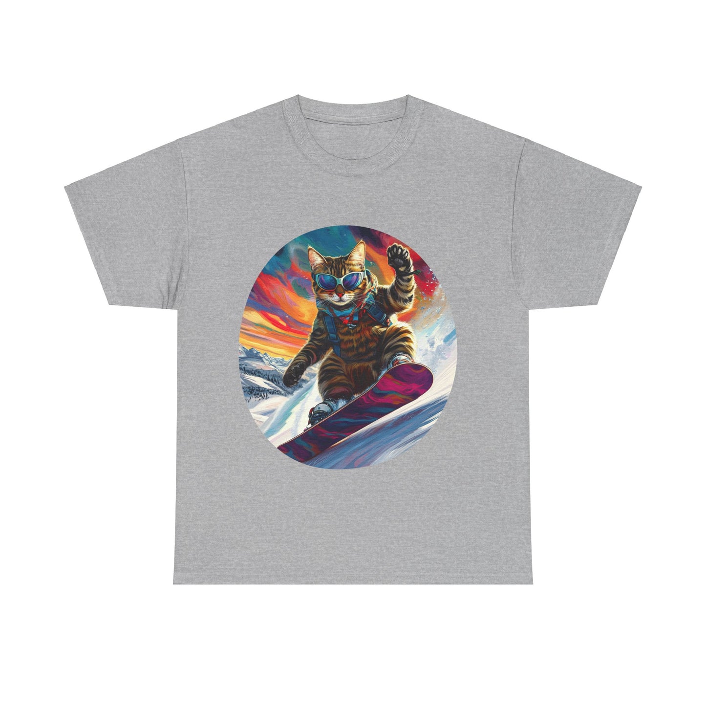 Snowboard Cat (V4) Extreme Winter Sports Ski Cat Art Gift - Cool Cats Unisex Heavy Cotton Tee T-Shirt