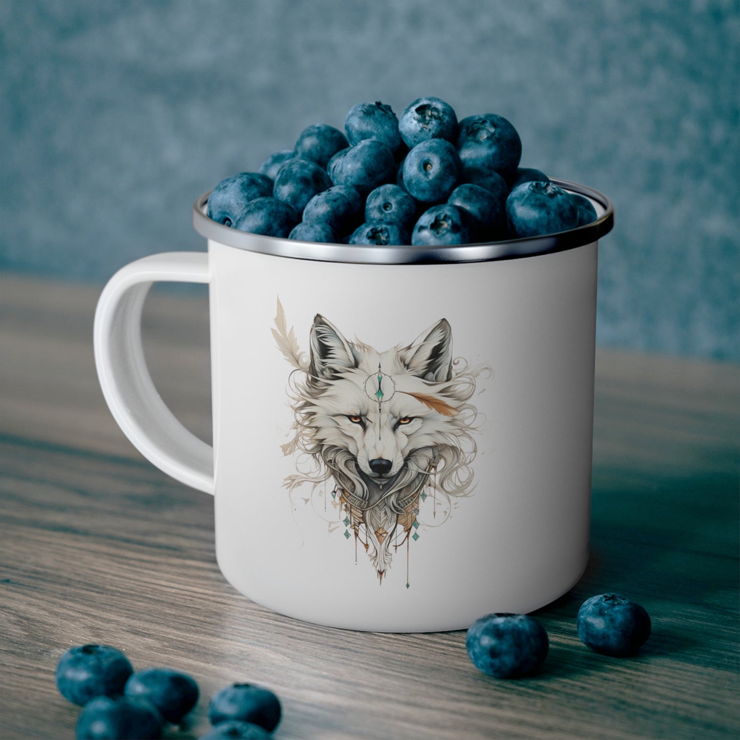 White Fox, Fox Totem, Fox Spirit Medicine Enamel Camping Mug Fox Lover's Christmas Gift, Fox Gift