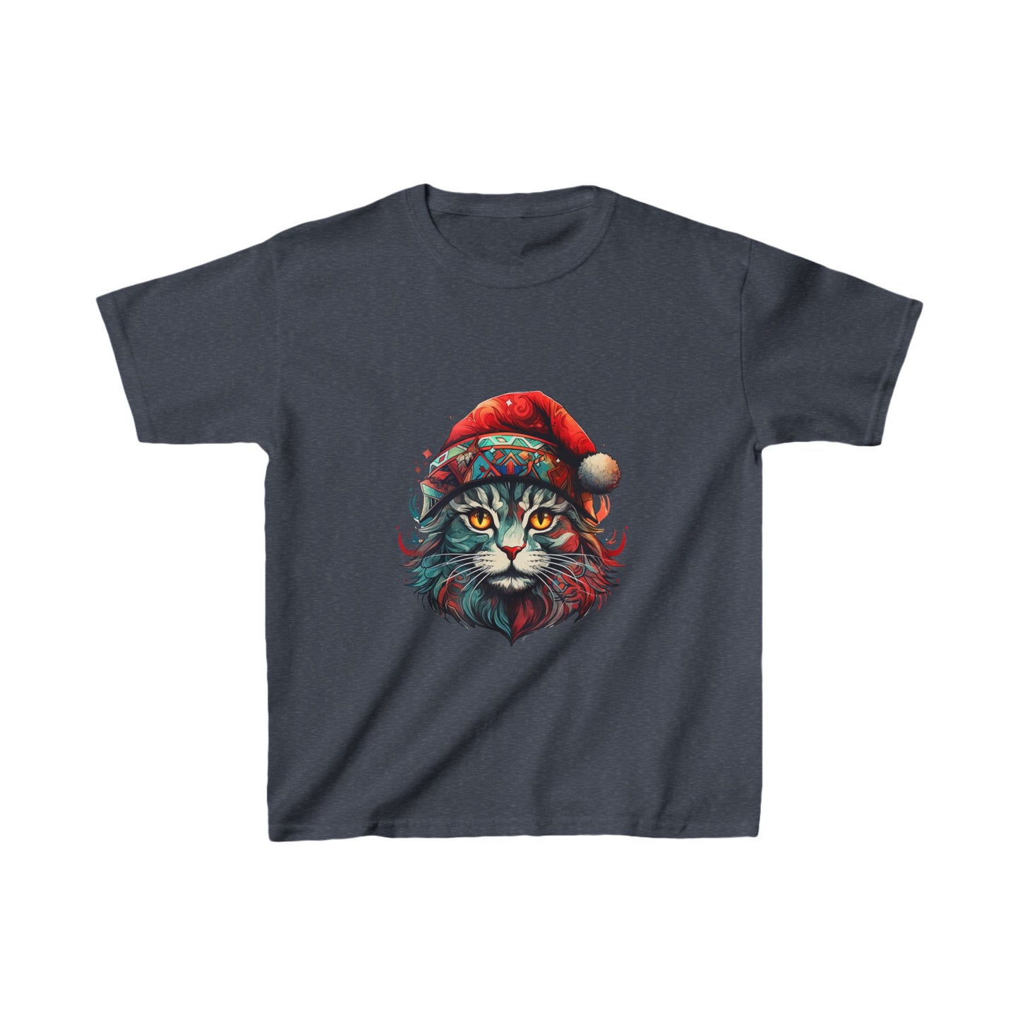 Cat with Santa Hat, Kids Cat Graphic Tee - Adorable Santa Cat Design for Young Cat Lovers