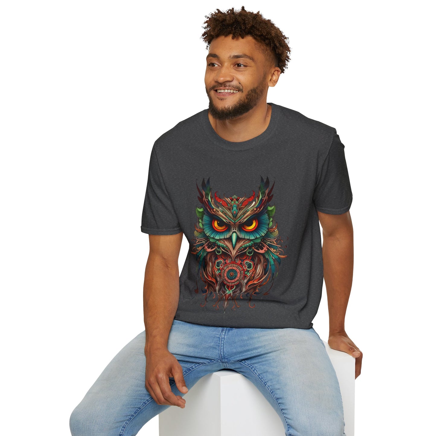 Jeweled Tone Owl, Owl Shirt, Barn Steampunk Owl Unisex Tee Shirt, T-Shirt Softstyle T-Shirt Tee Teeshirt