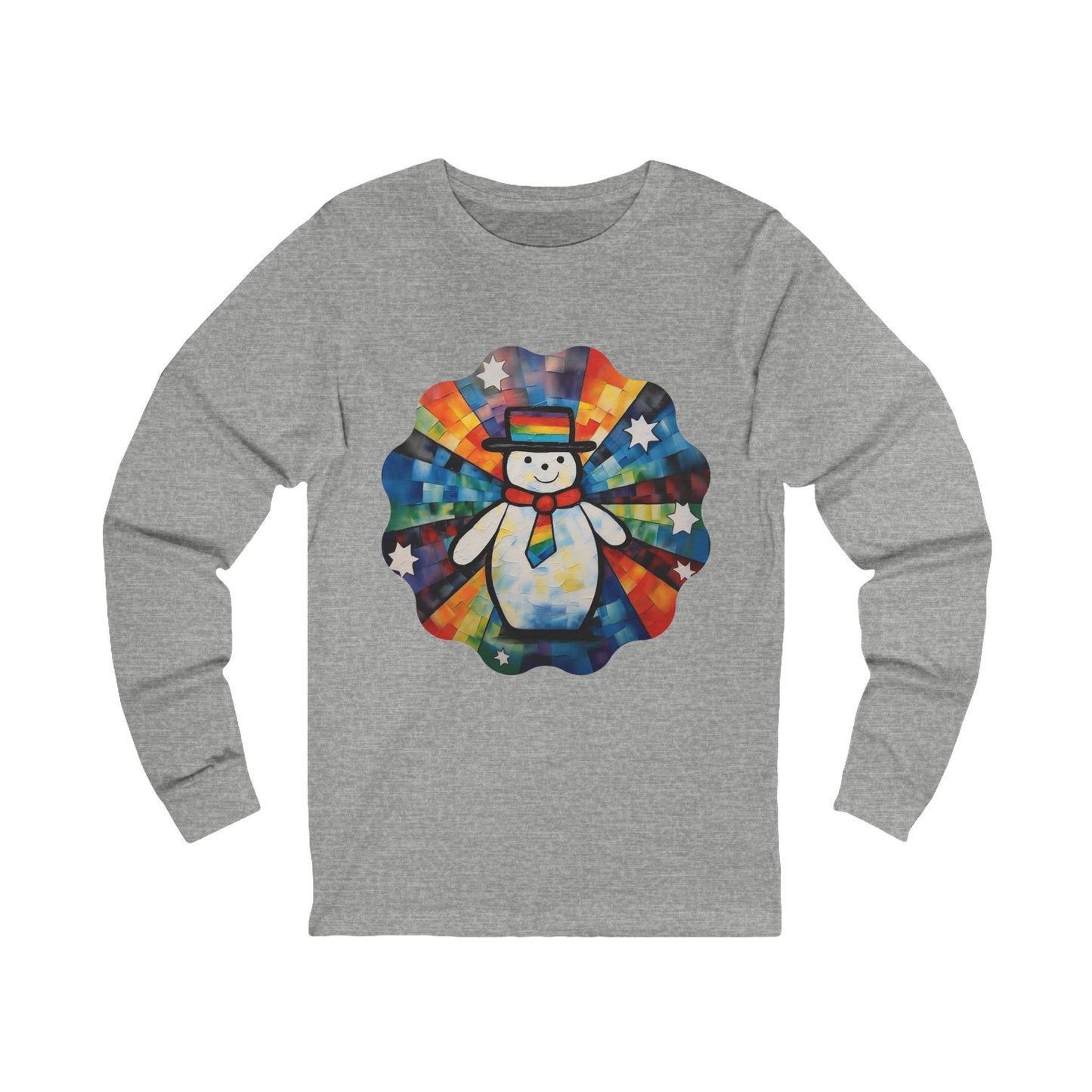 Snowman Shirt Christmas Pride Colors Christmas Gift Unisex Jersey Long Sleeve Tee Shirt, T-Shirt, Fun Colorful Snowman LGBTQ+ Gift