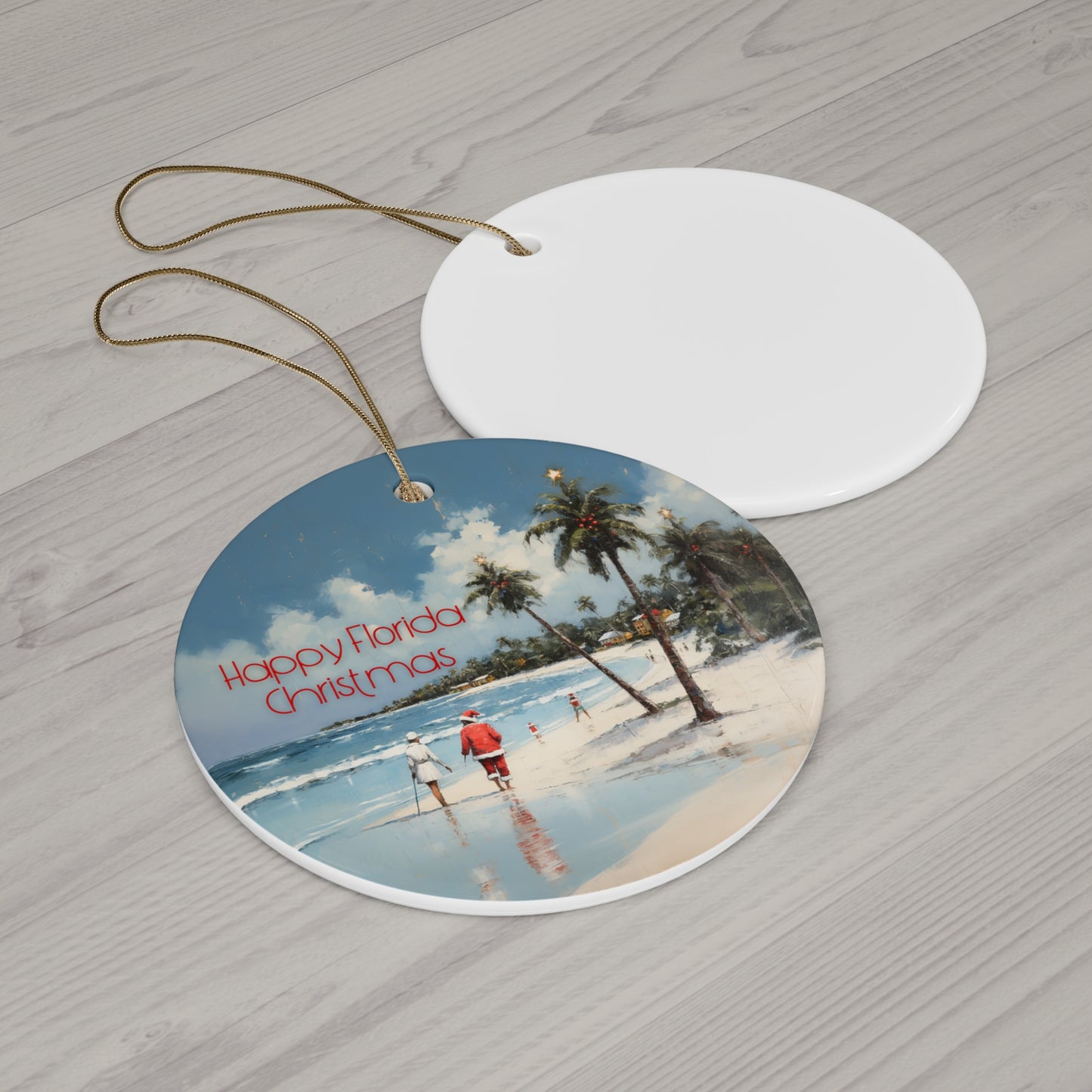 Happy Florida Christmas! Florida, Tropical, Sailing Sailboat Seaside Christmas Greetings - Christmas Tree Keepsake Ornament Ceramic - Seas and Greetings