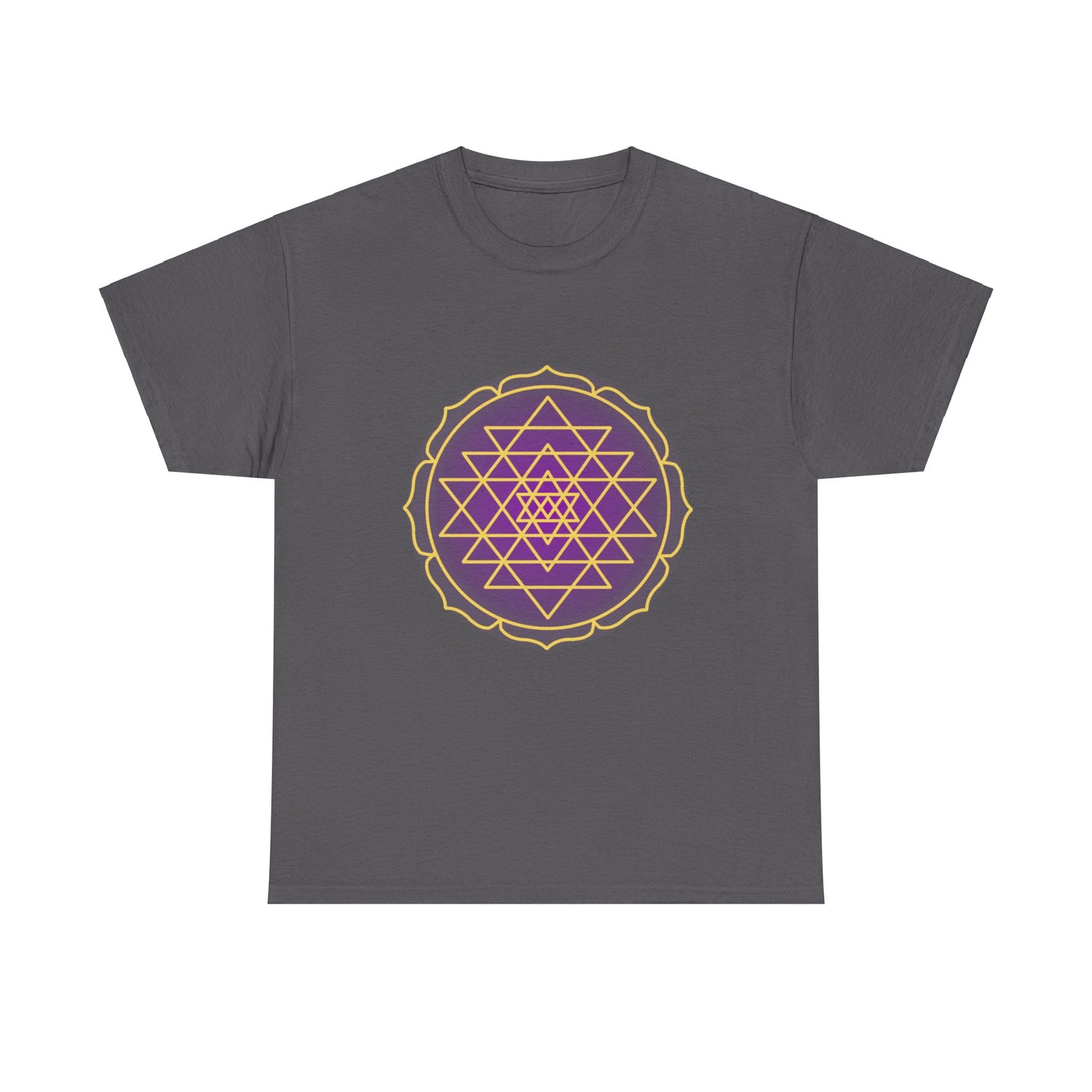 Sri Yantra, Purple Glow, Shree Yantra, Shri Chakra Nava Chakra Shirt - Graphic Tee - Yoga, Zen, Hindu Gifts Unisex Heavy Cotton Graphic Tee T-Shirt