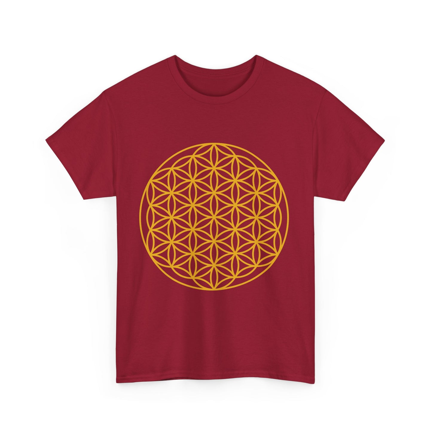 Flower of Life Sacred Geometry, (flat gold design ) Graphic Tee - Yoga, Zen, Meditation Gifts Heavy Cotton Graphic Tee T-Shirt