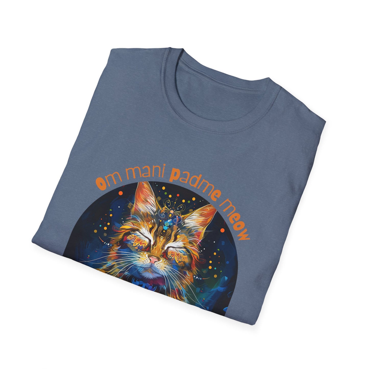 Om Mani Padme Meow (Ver 3) - Meditating Cat Shirt, Cat Lover's Graphic Tee Graphic Unisex T- Shirt, T-Shirt Cat Lovers Gift Softstyle T-Shirt Tee Teeshirt Stylized Cat