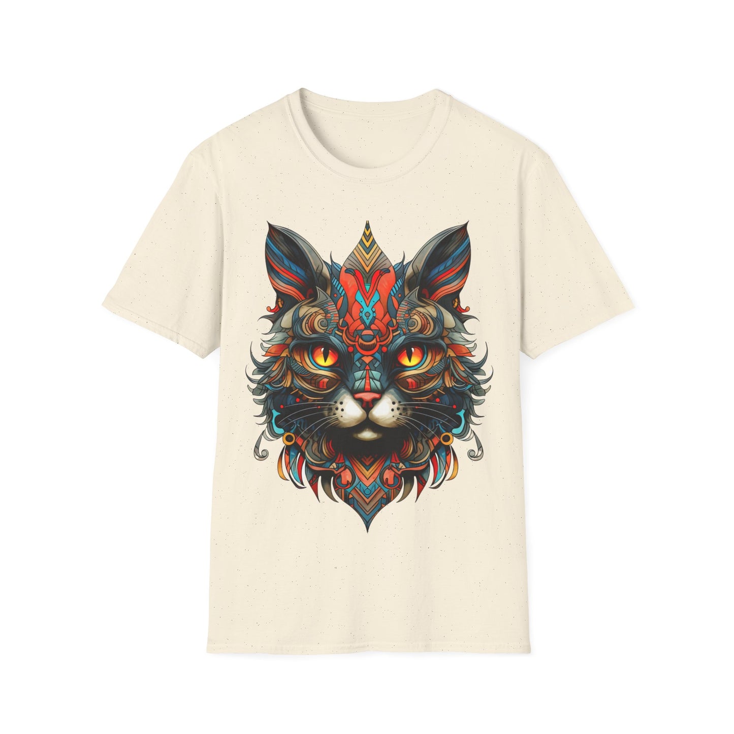 Tribal Exotic Cat Shirt, Cat Lover's Graphic Tee Graphic Unisex T- Shirt, T-Shirt Cat Lovers Gift Softstyle T-Shirt Tee Teeshirt Stylized Cat