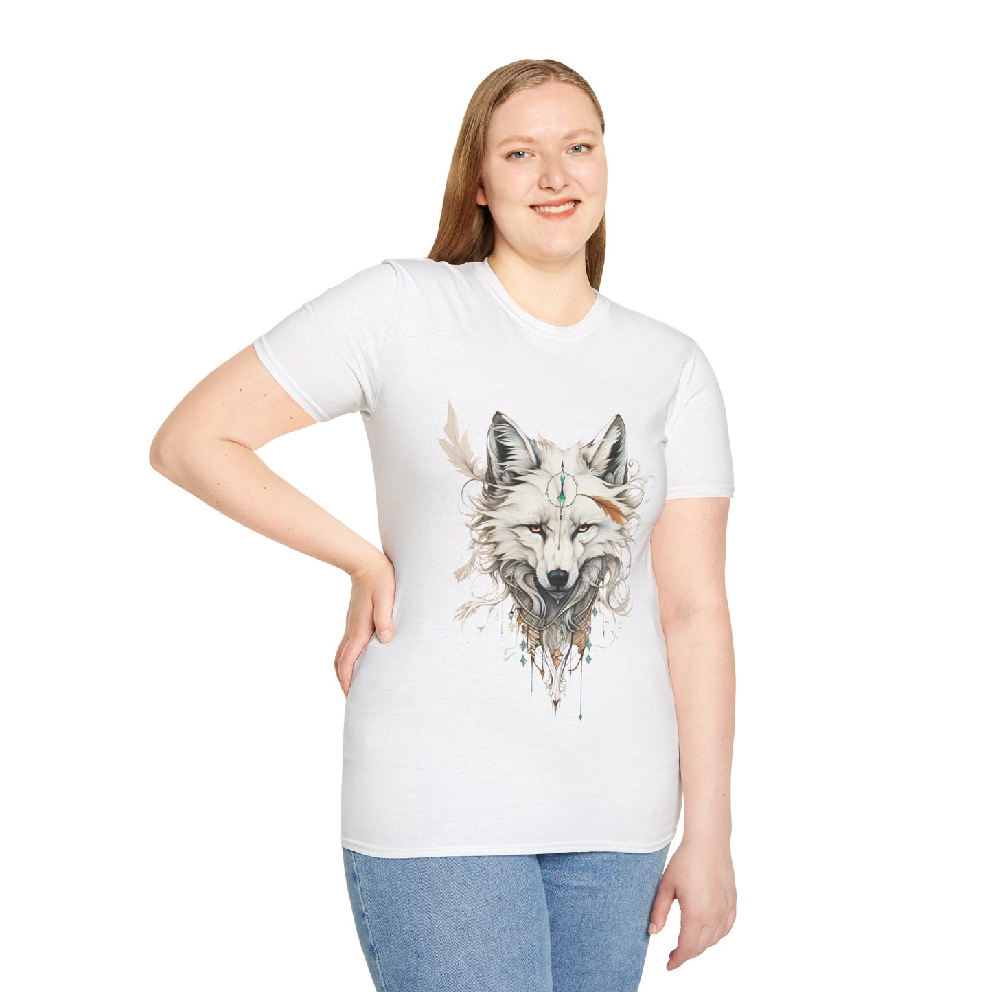 White Snow Fox Shirt, Fox Lover's Gift, Unisex Tee Shirt, T-Shirt Fox Totem Spirit Medicine Softstyle T-Shirt Tee Teeshirt White Fox