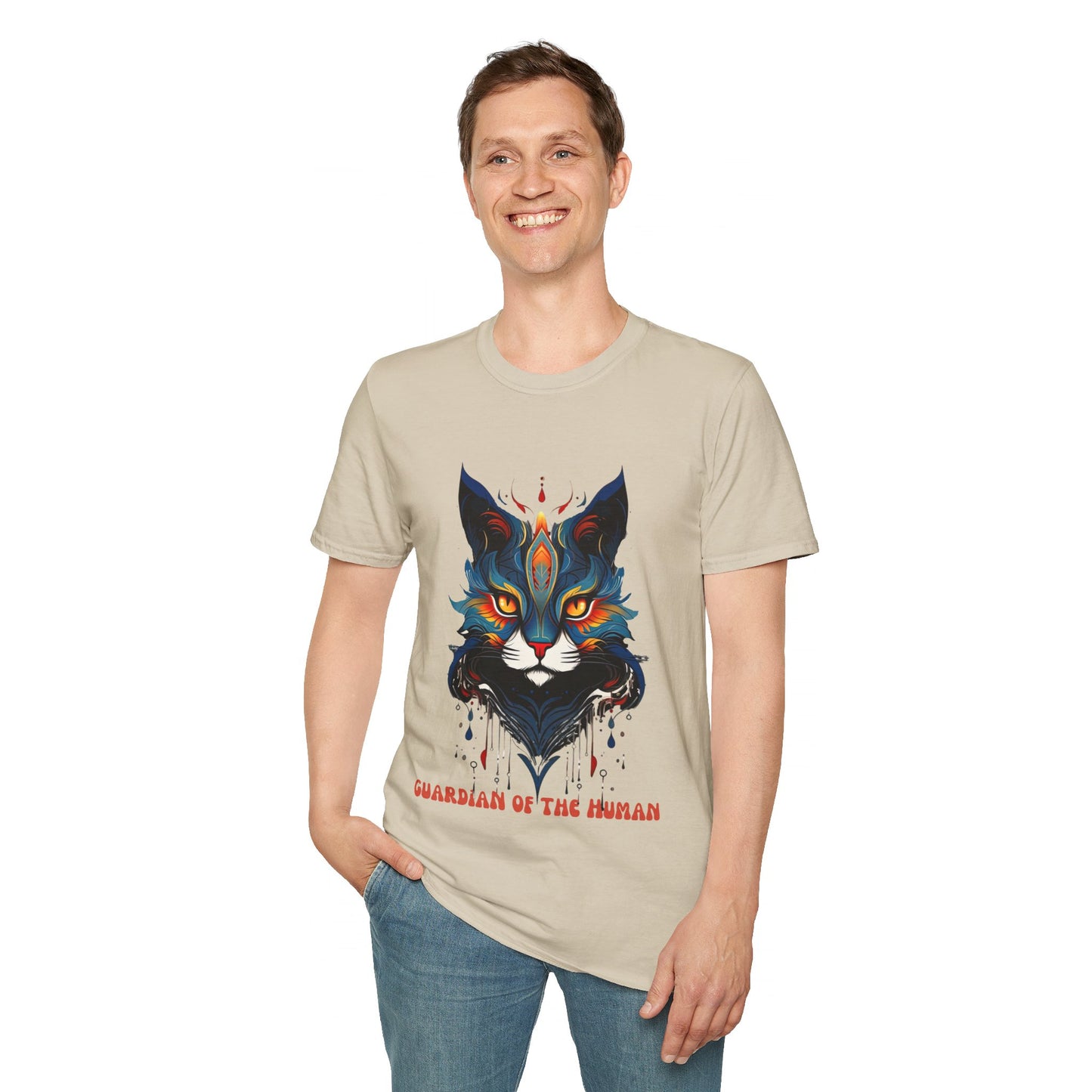 Guardian of the Human, Cat Lover's Gift Unisex Tee Shirt, T-Shirt Cat Lovers Gift Softstyle T-Shirt Tee Teeshirt Stylized Cat