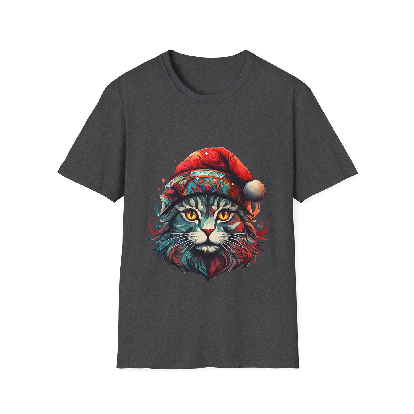 Santa Cats in Christmas Hat Holiday Christmas Cat Shirt, Cat Lover's Graphic Tee Graphic Unisex T- Shirt, T-Shirt Cat Lovers Gift Softstyle T-Shirt Tee Christmas JumperTeeshirt Stylized Cat