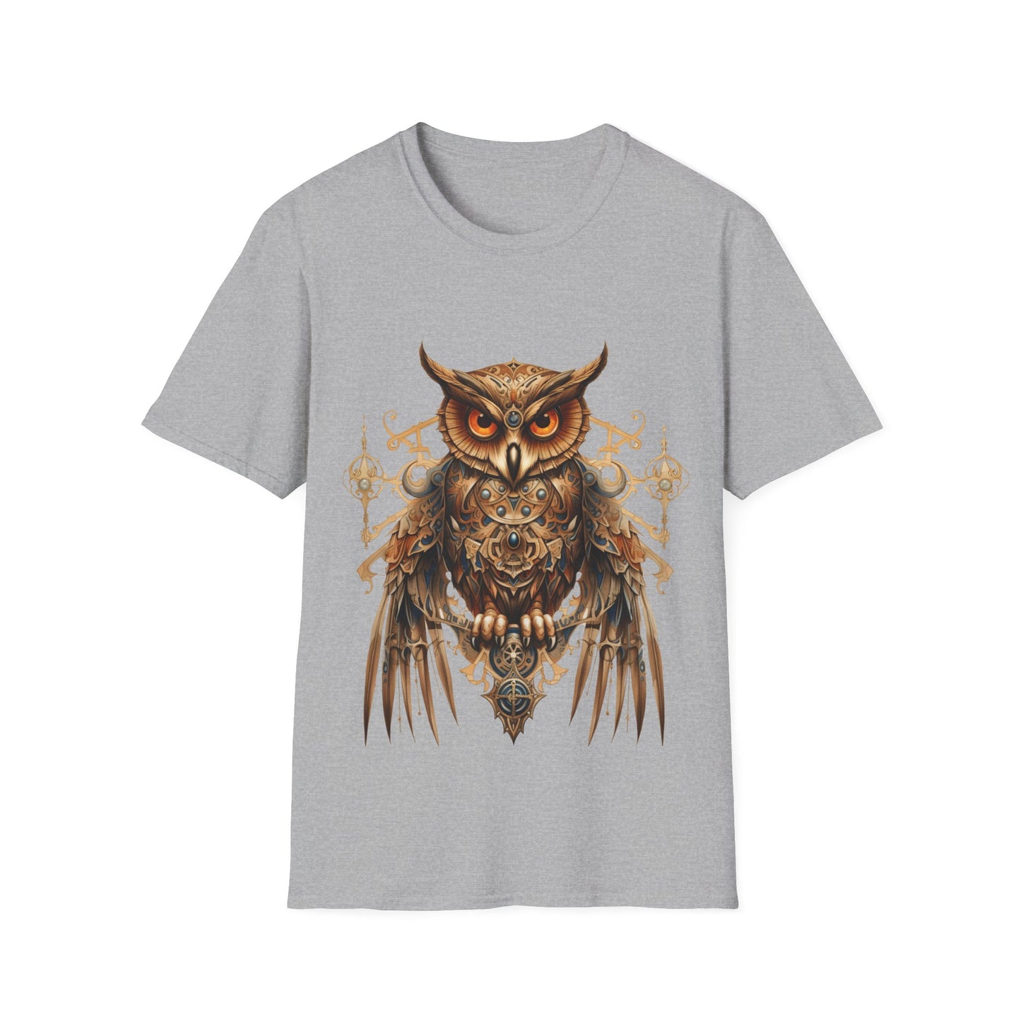 Steampunk Art Deco Style Owl II, Golden Owl Shirt, 1920's Owl Gift Unisex Tee Shirt, T-Shirt Softstyle T-Shirt Tee Teeshirt