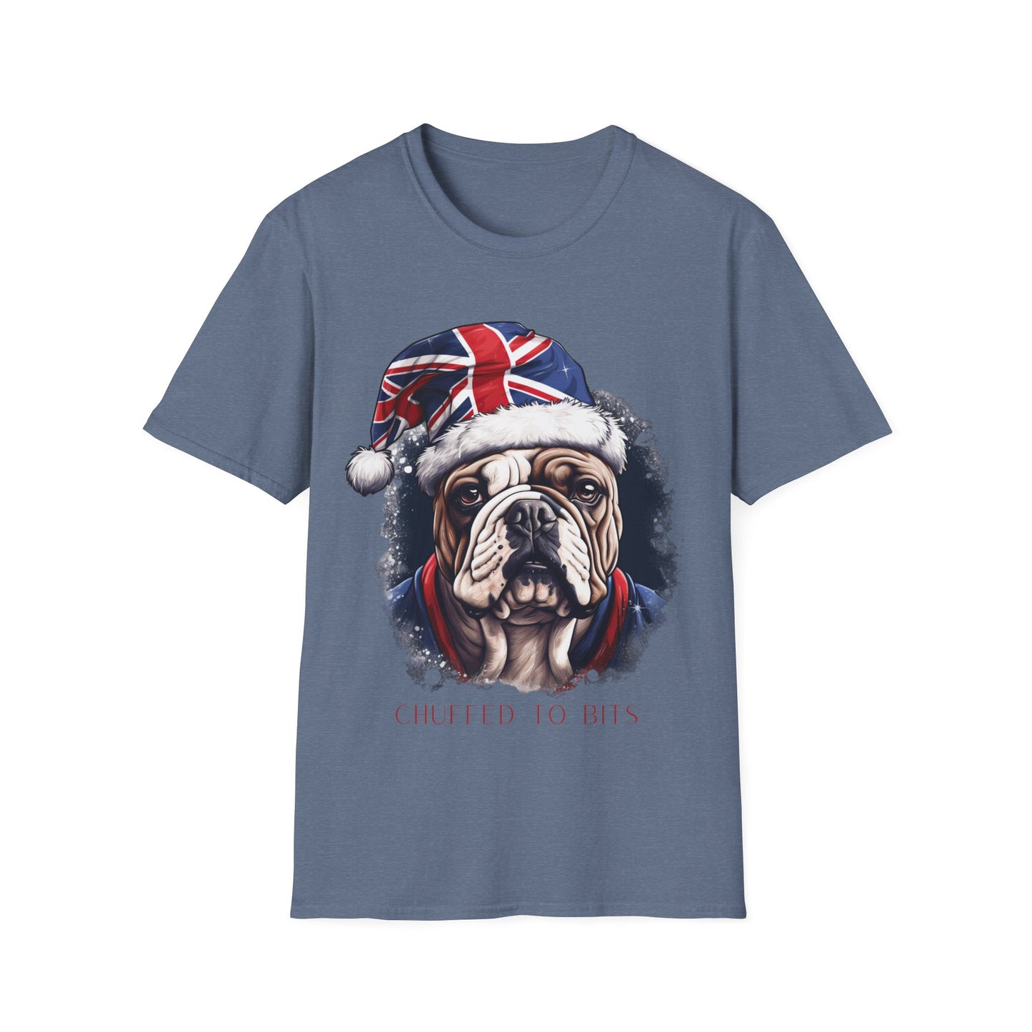 English Bulldog, Chuffed To Bits T-Shirt, British Union Jack, Mens Womans Unisex Shirt Softstyle T-Shirt Teeshirt Anglophile
