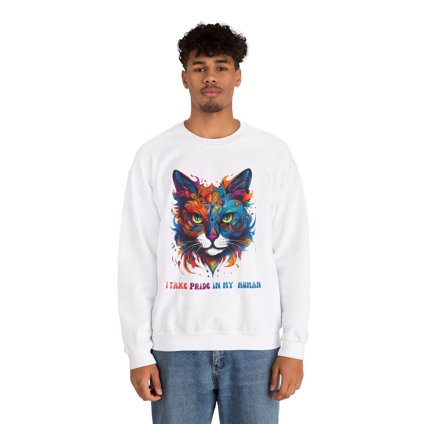 "I Take Pride in My Human" Pride Cat Sweatshirt, Cat Lovers Gift, Kitty Cat LGBTQ+ Shirt Unisex Sweatshirt Sweat Shirt, Many Colors