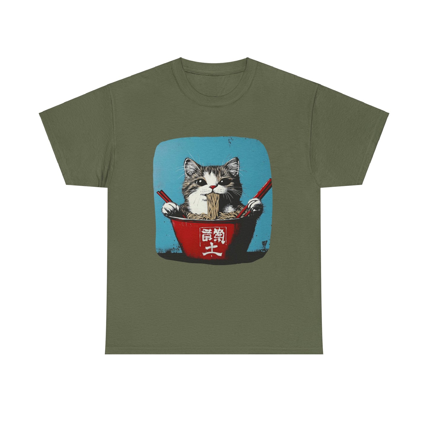 Ramen Cat (V4) Cats and Ramen, Ramen Art Gift - Cute Cats Unisex Heavy Cotton Tee T-Shirt