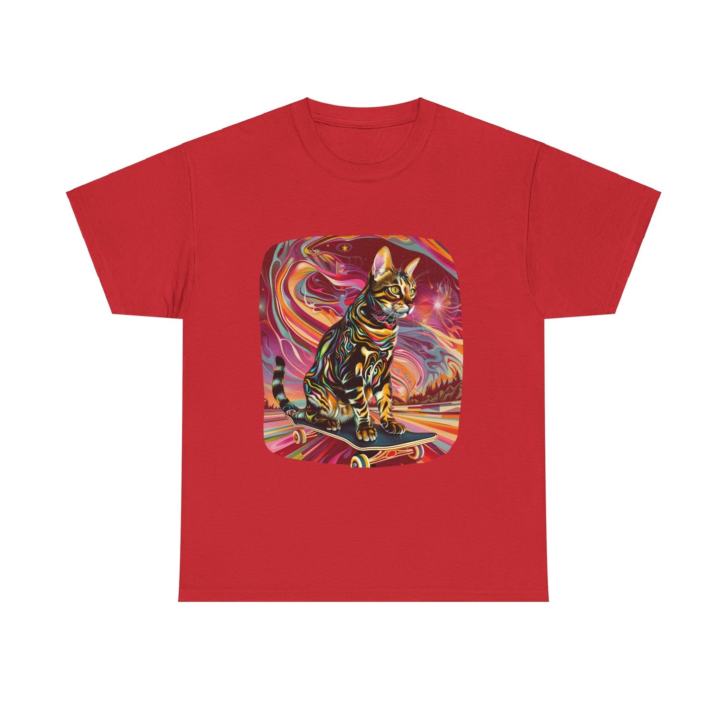 Skateboard Cat, (V2) Skater Cat Art Gift - Cool Cats Unisex Heavy Cotton Tee T-Shirt