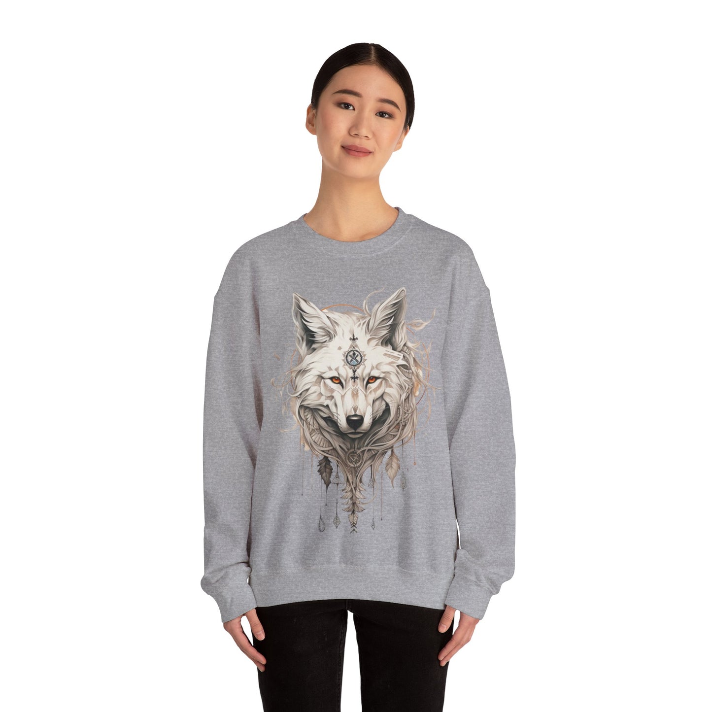Tribal Style White Wolf, Lone Wolf Sweatshirt, Wolf Totem Gift, Canada, Northern US Wolf Conservation Shirt Unisex Sweatshirt Sweat Shirt