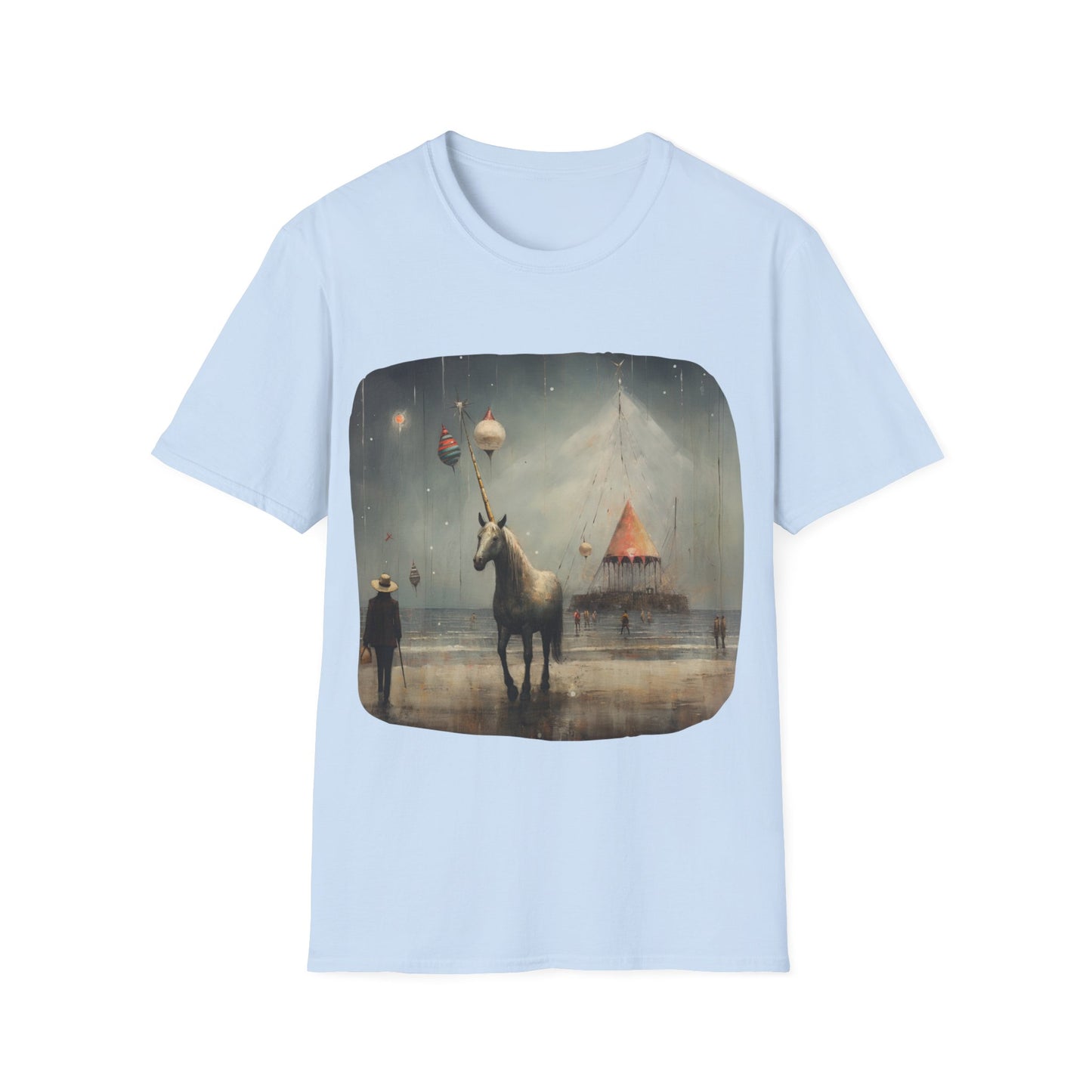 Unicorn with Holiday Ornament, Unicorn Christmas Gift Unisex Tee Shirt, T-Shirt Softstyle T-Shirt