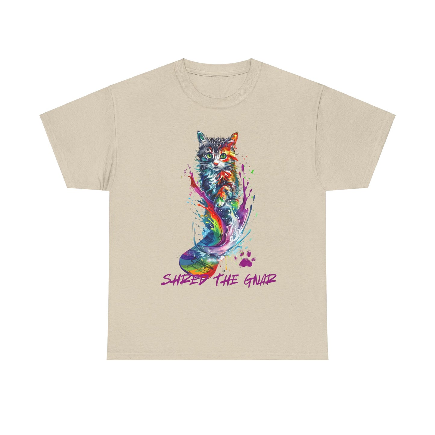 Shred the Gnar Snowboard Cat Graphic Tee, Winter Cat Art Gift - Cool Cats Unisex Heavy Cotton Tee T-Shirt