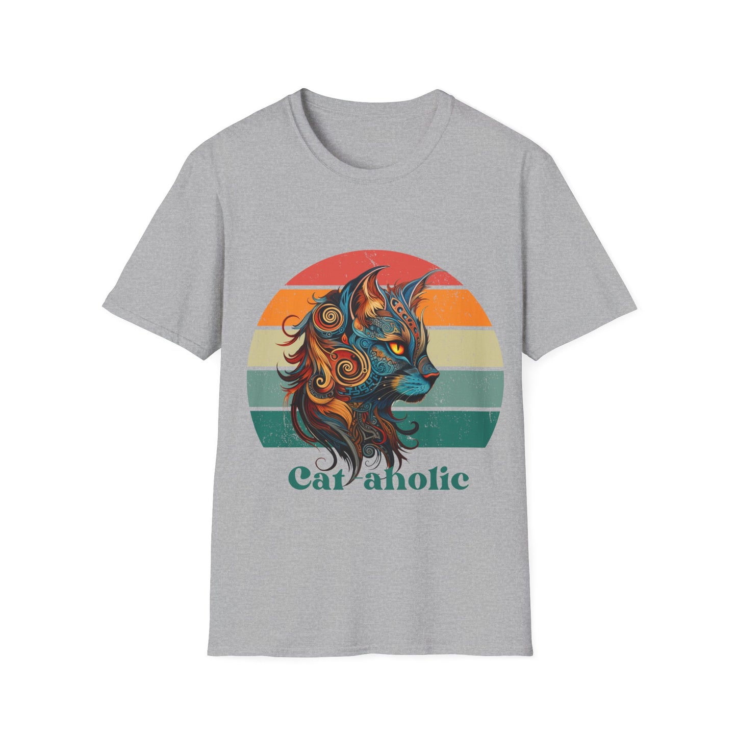Retro Cat-aholoic Cat Shirt, Cat Lover's Graphic T-shirt, Boho retro Gift Unisex Tee Shirt, T-Shirt Cat Lovers Gift Softstyle T-Shirt Tee Teeshirt 60s 70s