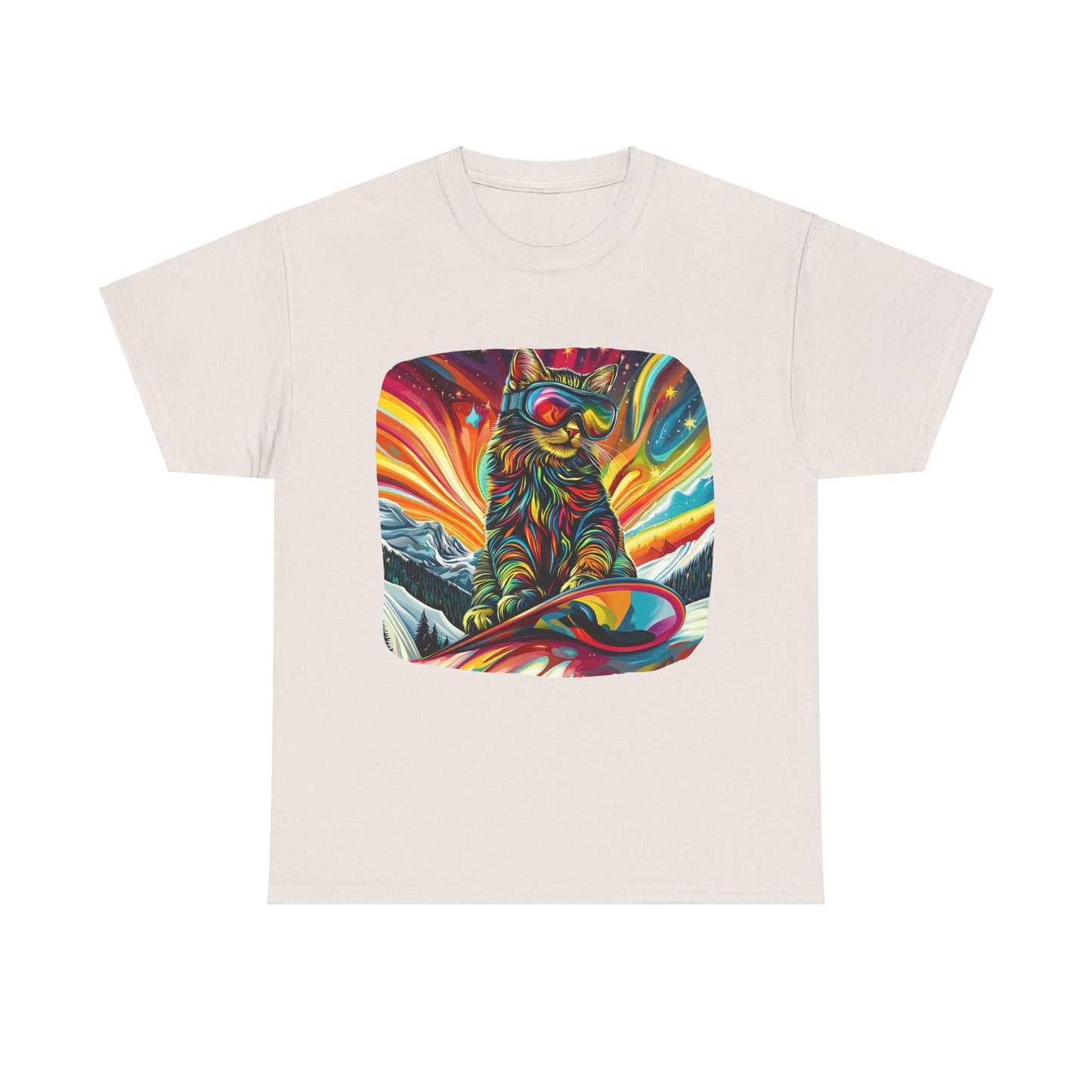 Snowboard Cat (V3) Extreme Winter Sports Ski Cat Art Gift - Cool Cats Unisex Heavy Cotton Tee T-Shirt