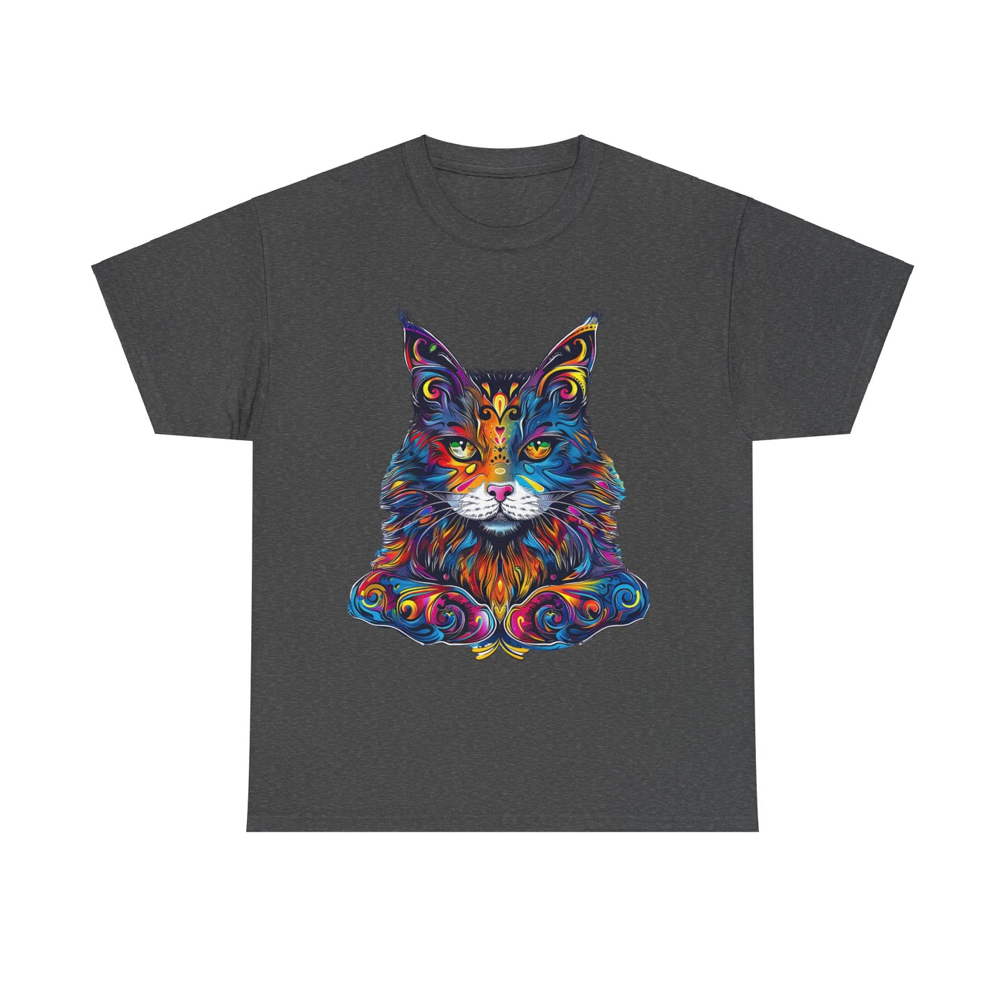 Chill Vibe Jewel Tone Cat Graphic Tee - Cat Lover TeeShirt - T-shirt - Cat Gift Unisex Heavy Cotton Tee T-Shirt