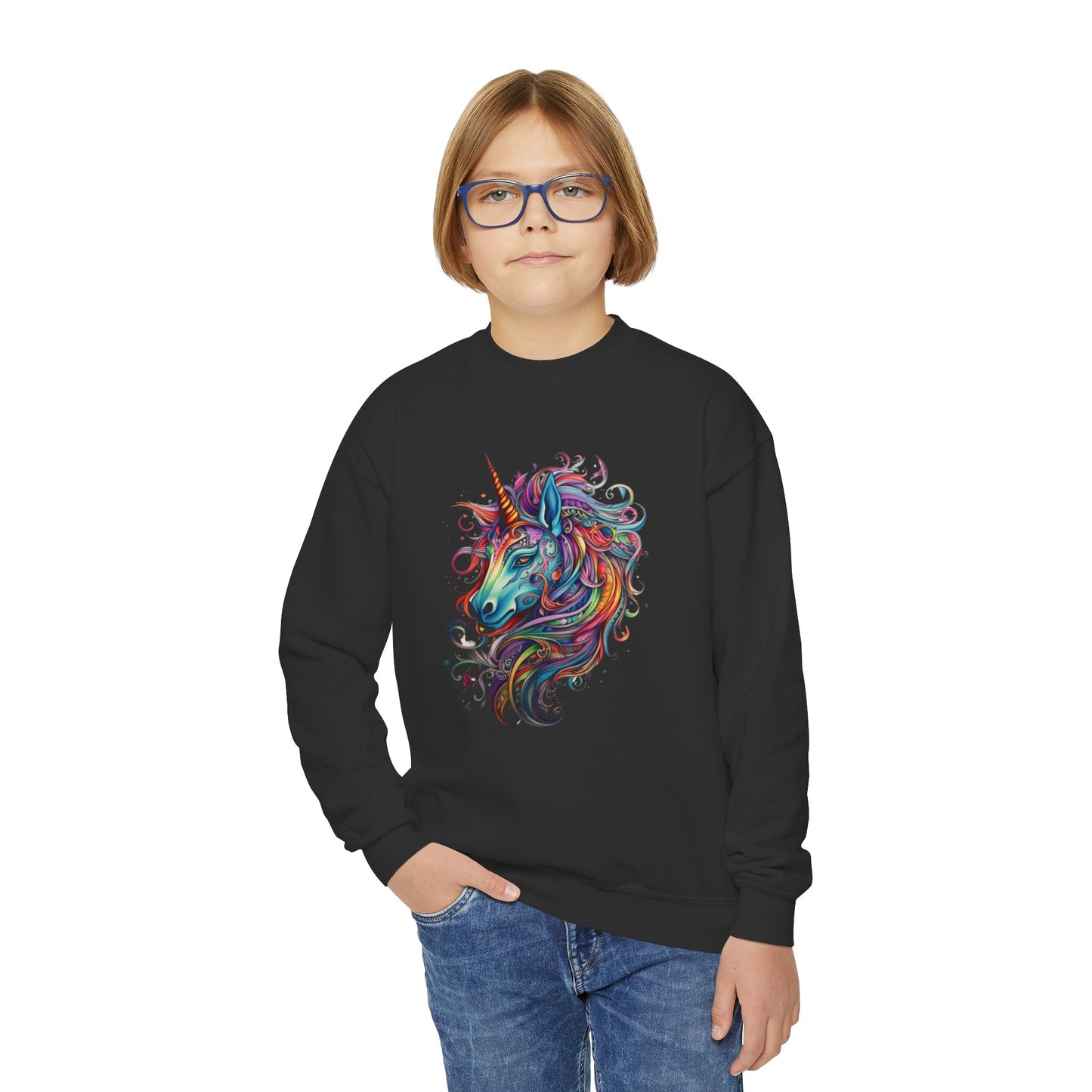 Rainbow Colors Unicorn Gifts, Unicorn Lovers, Kids, Girls, Boys Youth Crewneck Sweatshirt Magic Birthday