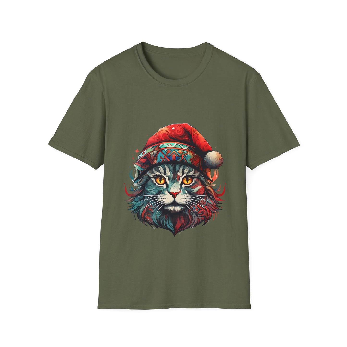 Santa Cats in Christmas Hat Holiday Christmas Cat Shirt, Cat Lover's Graphic Tee Graphic Unisex T- Shirt, T-Shirt Cat Lovers Gift Softstyle T-Shirt Tee Christmas JumperTeeshirt Stylized Cat