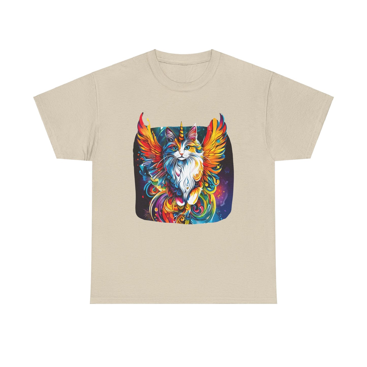 Golden Wings Angel CatUnicorn, Cat Memorial Unicorn Cat with Angel Wings Graphic Tee- Cat Gift Unisex Heavy Cotton Tee T-Shirt
