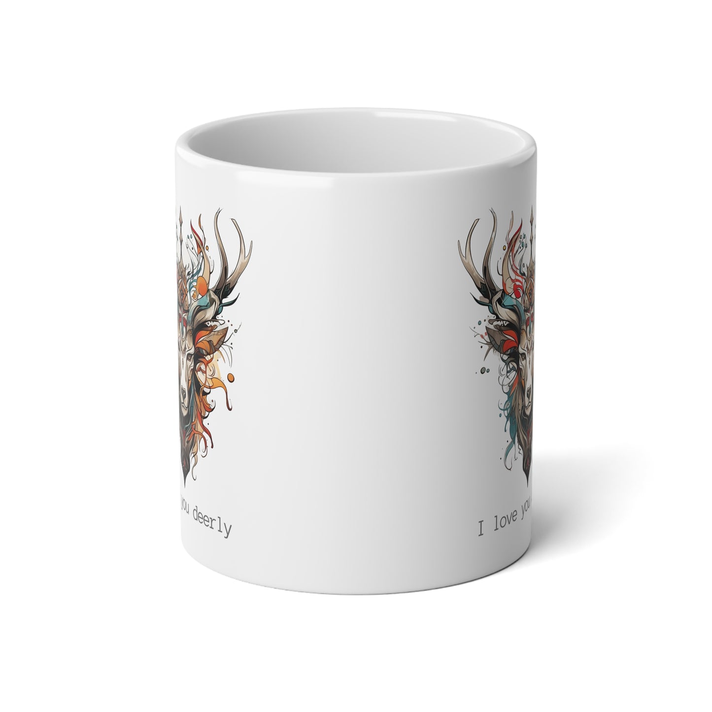 I love you deerly, Reindeer Deer Christmas Gift Mug, Jumbo 20 oz Mug XL Size Mug- Exotic Deer, Reindeer Gift