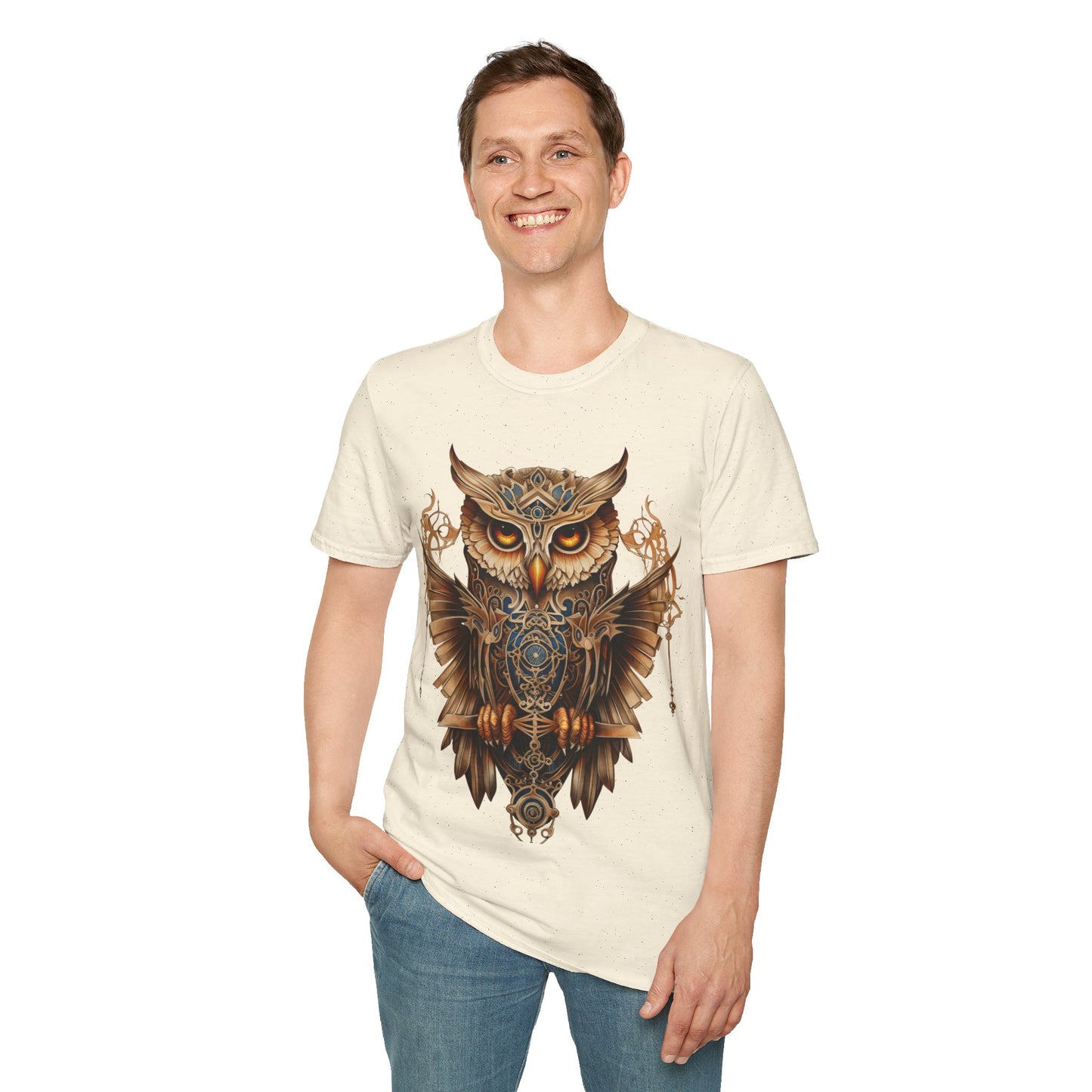 Art Deco Style Owl, Golden Owl Shirt, 1920's Steampunk Owl Christmas Gift Unisex Tee Shirt, T-Shirt Softstyle T-Shirt Tee Teeshirt