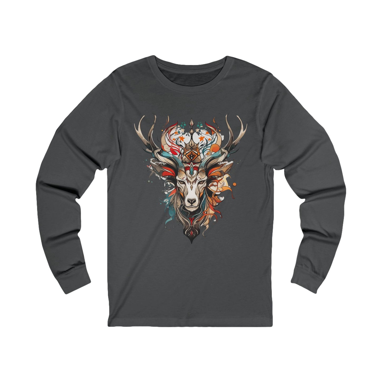 Reindeer Shirt, Deer - Reindeer, Lover's Gift Unisex Jersey Long Sleeve Tee Shirt, T-Shirt, Exotic or Tribal Reindeer