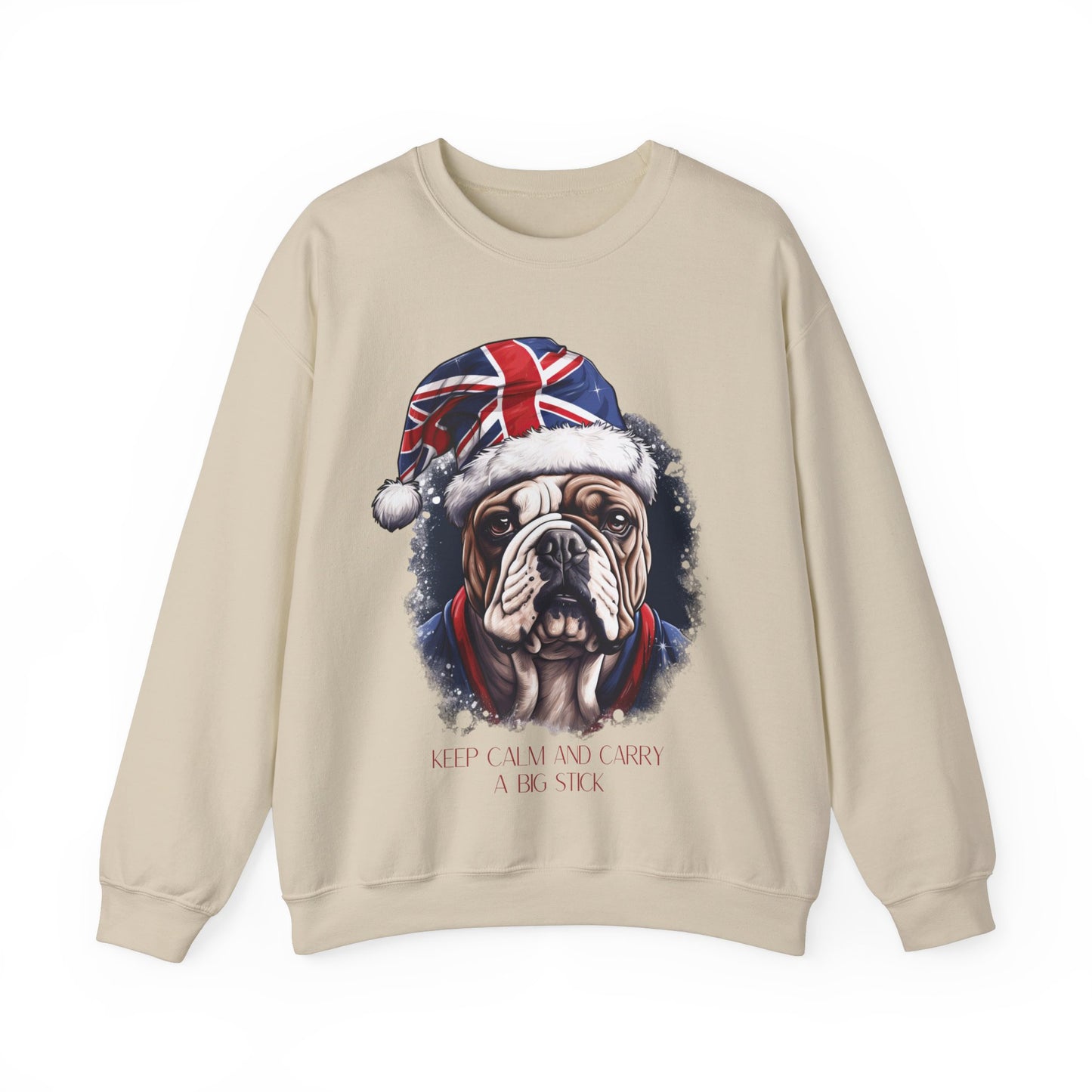 British English Bulldog - Keep Calm and Carry a Big Stick Union Jack Unisex Long Sleeve Jersey Cotton Shirt Mens Women Sweatshirt Sweat Shirt