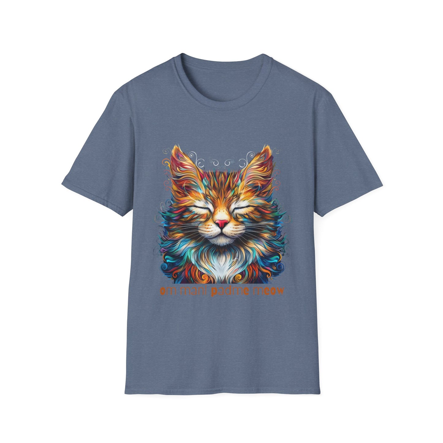 Om Mani Padme Meow - Meditating Cat Shirt, Cat Lover's Graphic Tee Graphic Unisex T- Shirt, T-Shirt Cat Lovers Gift Softstyle T-Shirt Tee Teeshirt Stylized Cat