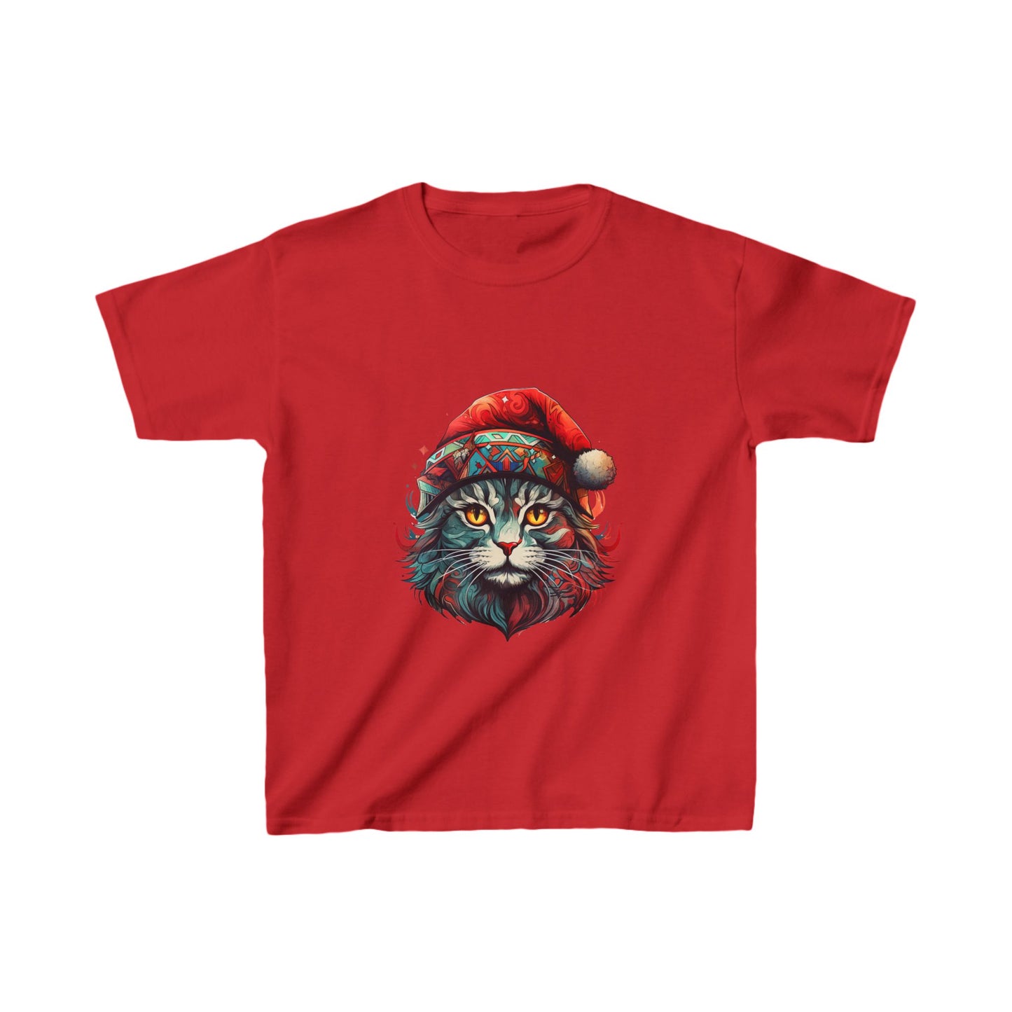 Cat with Santa Hat, Kids Cat Graphic Tee - Adorable Santa Cat Design for Young Cat Lovers