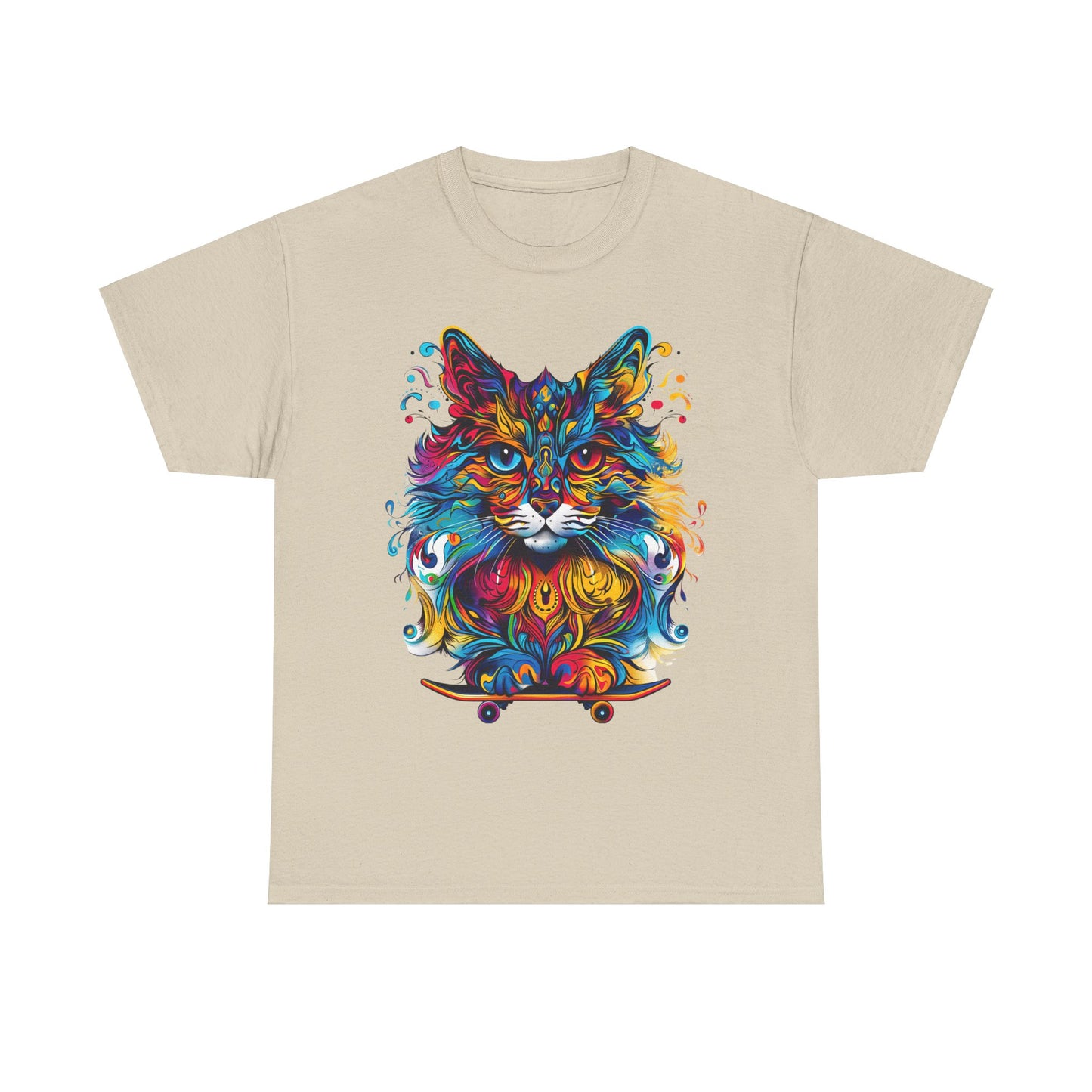 Skateboard Cat (V4) Skater Cat Art Gift - Cool Cats Unisex Heavy Cotton Tee T-Shirt