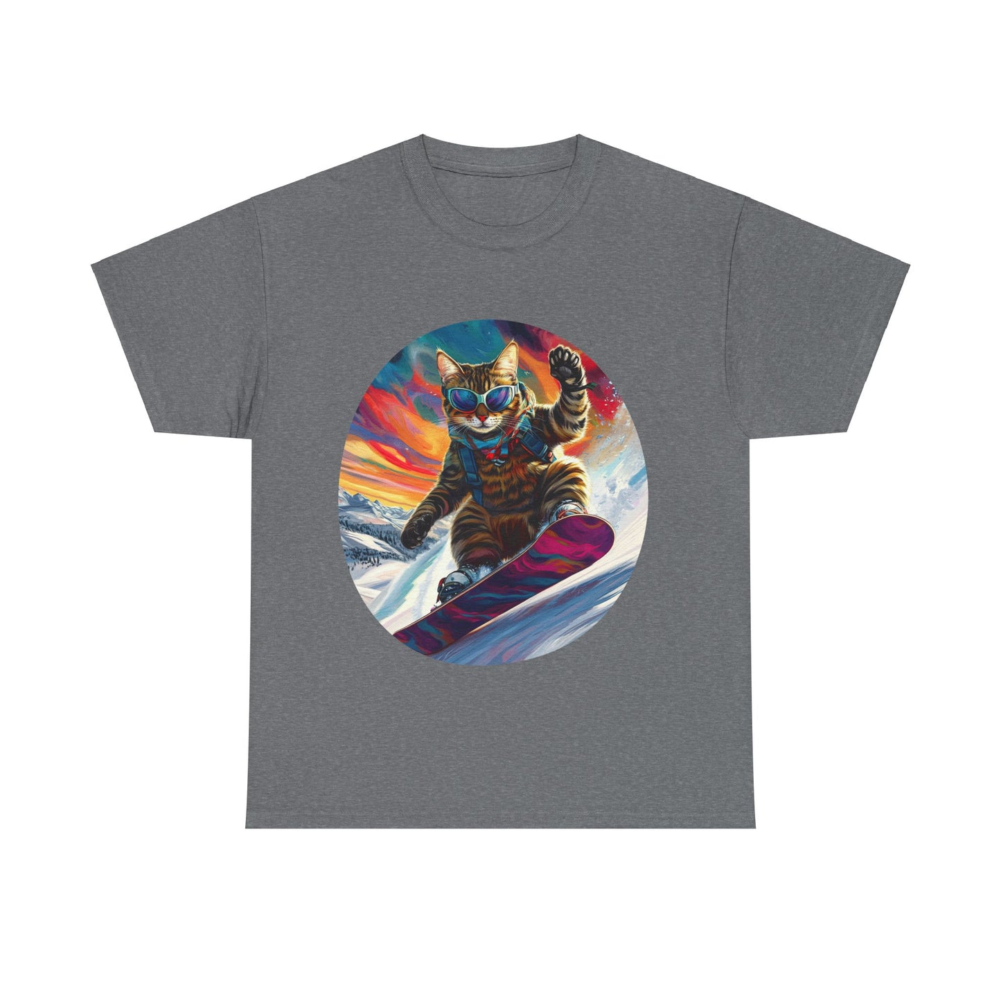 Snowboard Cat (V4) Extreme Winter Sports Ski Cat Art Gift - Cool Cats Unisex Heavy Cotton Tee T-Shirt
