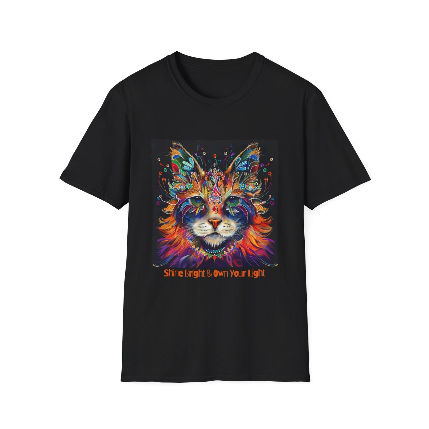 "Shine Bright and Own Your Light" Cat Shaman Graphic Cat Tee, Cat Lover's Graphic Tee Graphic Unisex T- Shirt, T-Shirt Cat Lovers Gift Softstyle T-Shirt Tee Teeshirt Stylized Cat