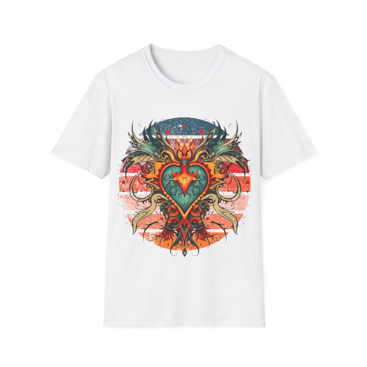 Sacred Heart, Retro Color, Boho Hippie Shirt, Graphic T-Shirt, Graphic Tee Softstyle Unisex Tee Shirt - 60s 70s Vibe Sacred Heart